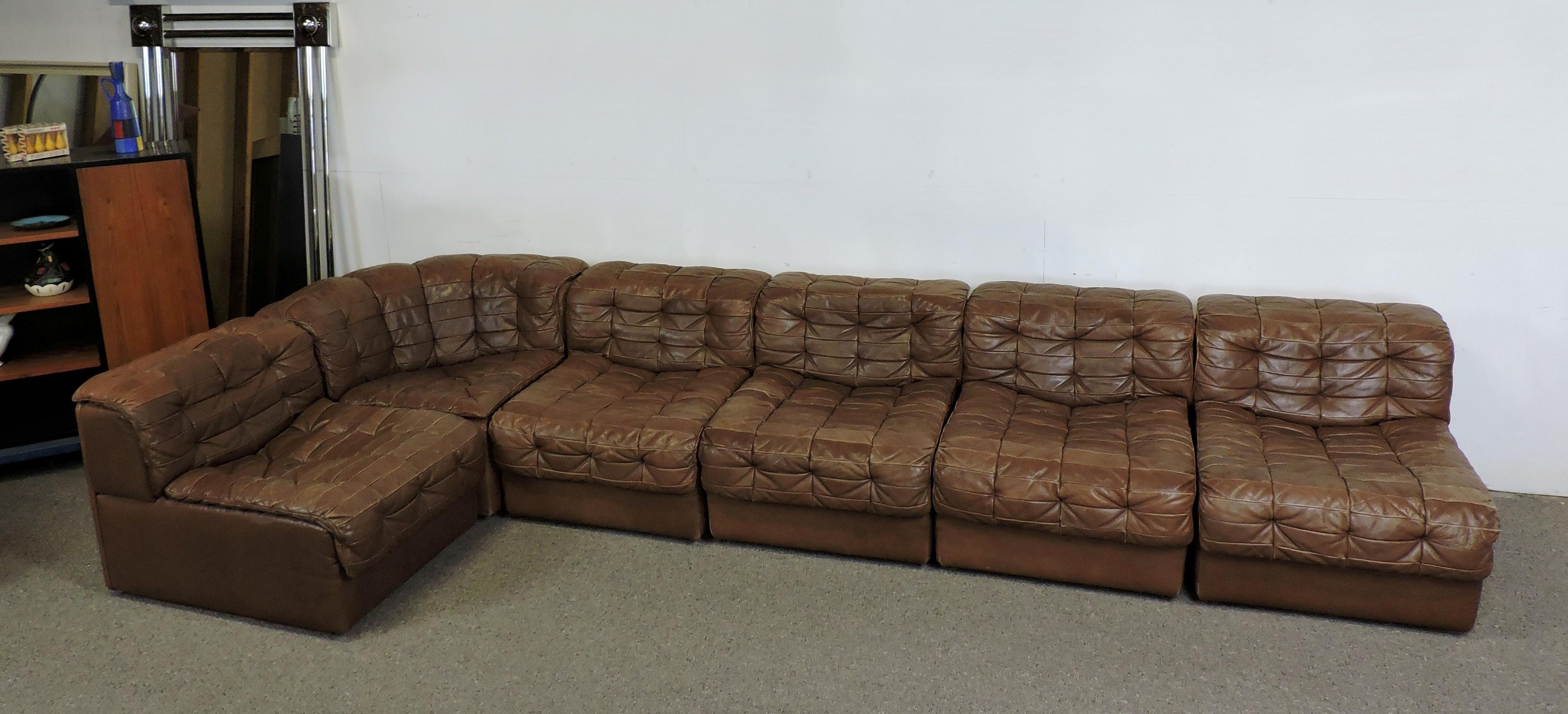 De Sede Modular DS11 Brown Leather Patchwork Sofa 1970s 2