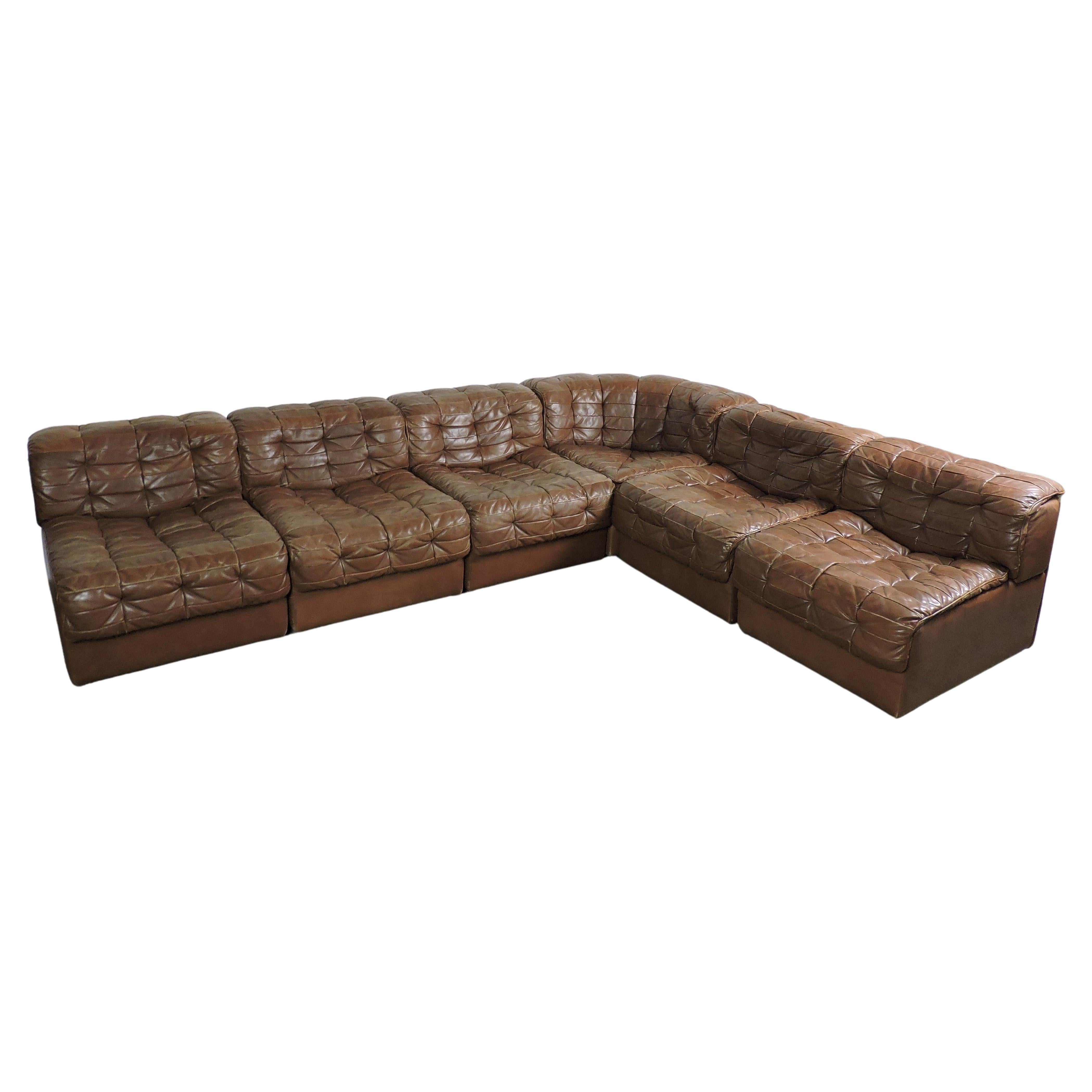 De Sede Modular DS11 Brown Leather Patchwork Sofa 1970s