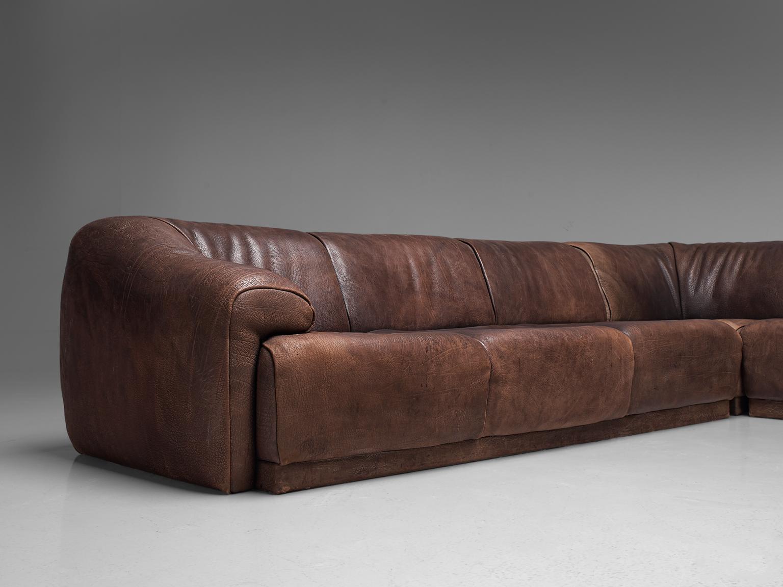 De Sede Modular Lounge Set in Dark Brown Buffalo Leather, circa 1970 4