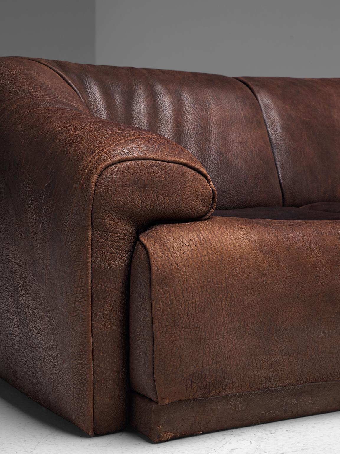 De Sede Modular Lounge Set in Dark Brown Buffalo Leather, circa 1970 6