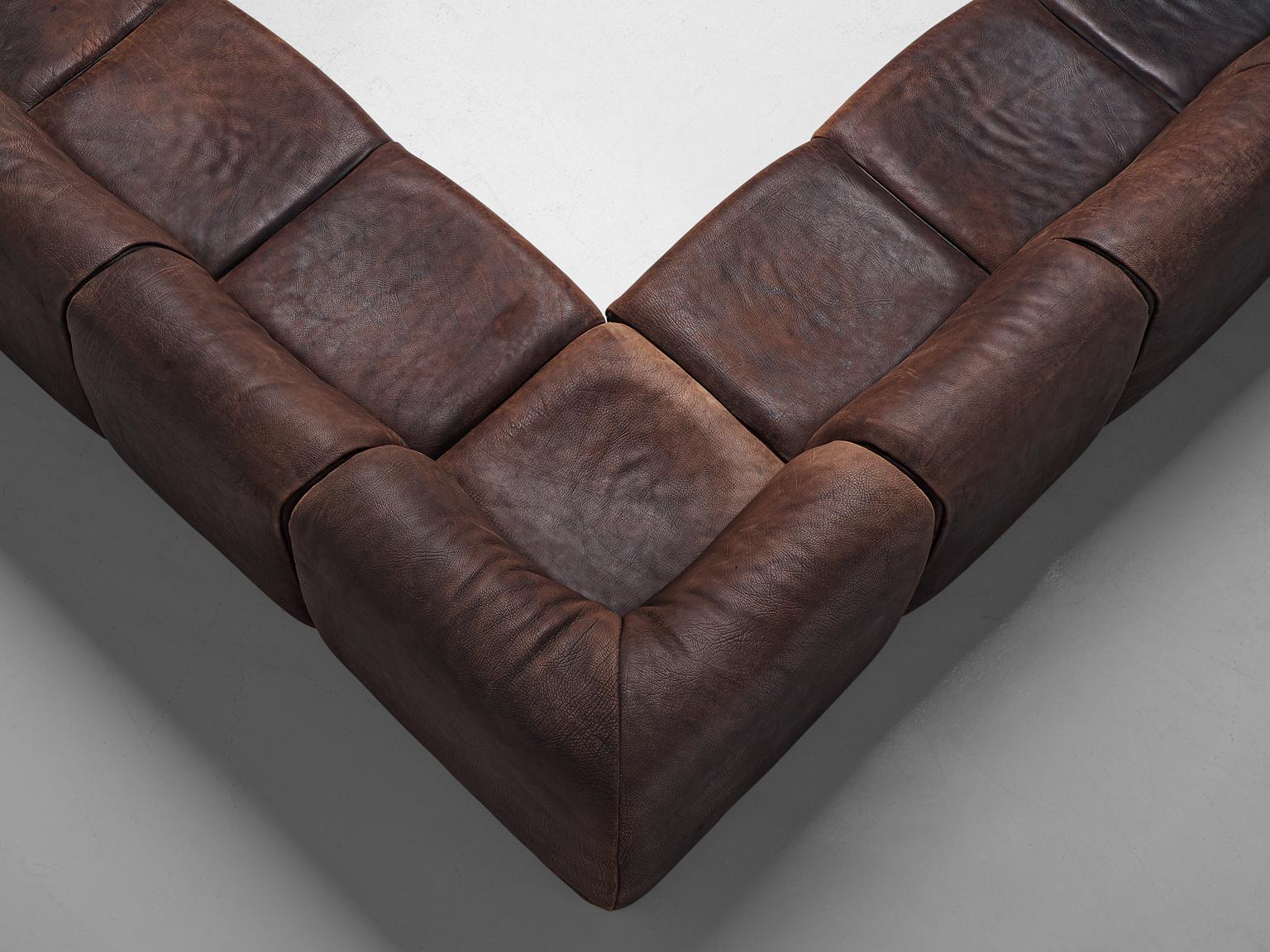 De Sede Modular Lounge Set in Dark Brown Buffalo Leather, circa 1970 1