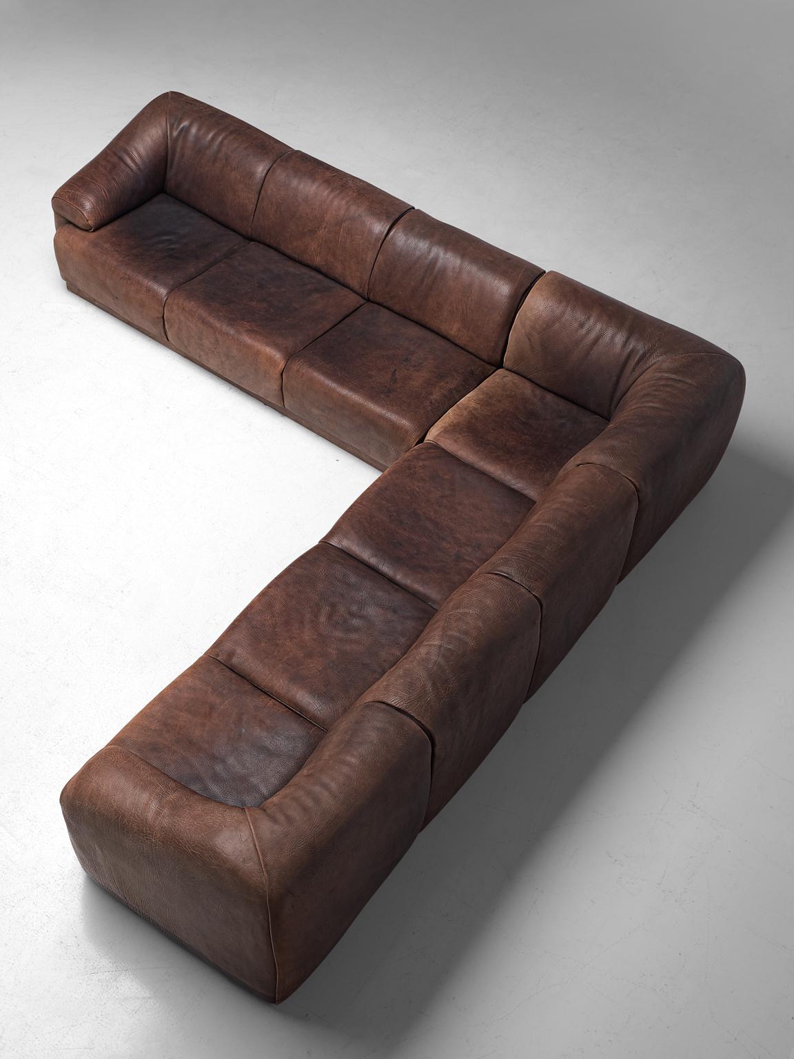De Sede Modular Lounge Set in Dark Brown Buffalo Leather, circa 1970 3