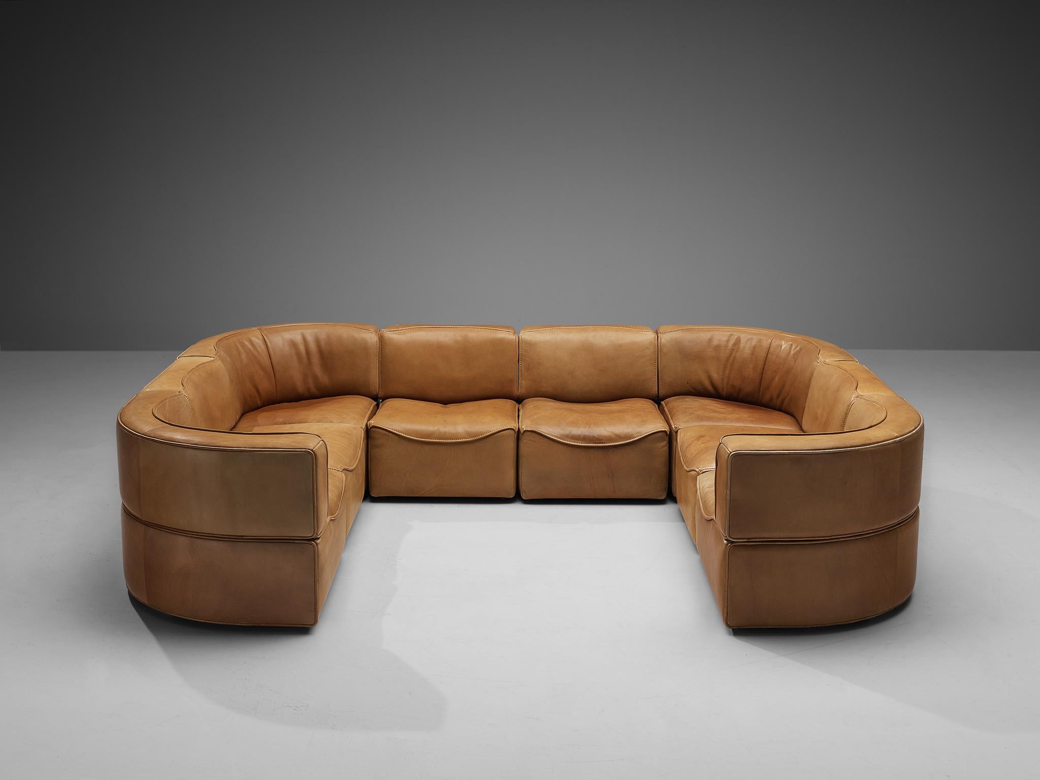 De Sede Modular Sofa in Patinated Cognac Leather For Sale at 1stDibs