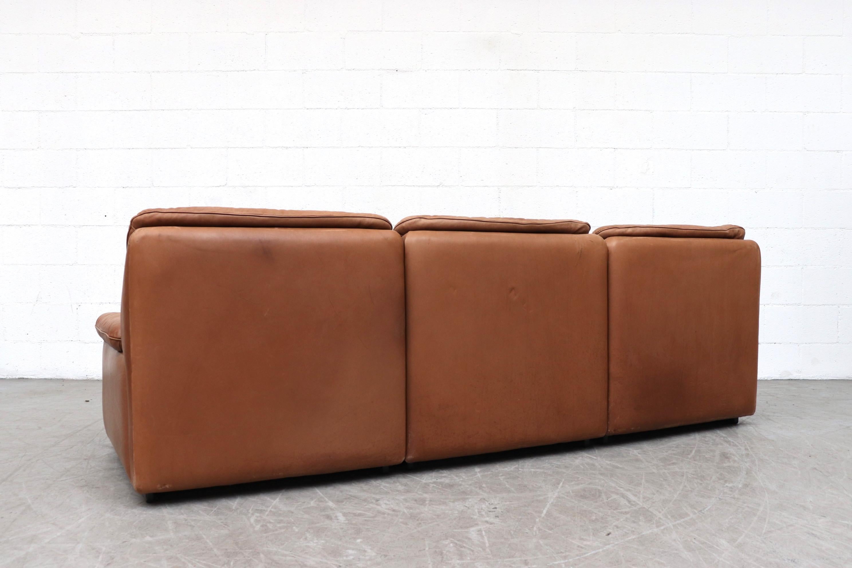 Mid-Century Modern De Sede Natural Leather 3-Seat Sofa