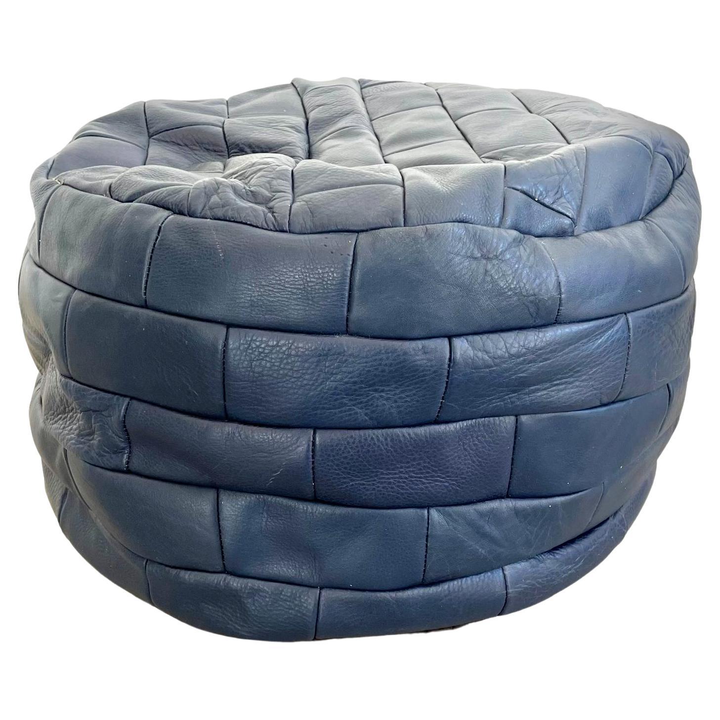 De Sede Navy Blue Leather Patchwork Ottoman, 1970s Switzerland For Sale