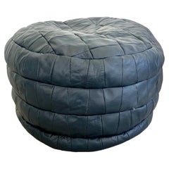 Pouf De Sede en cuir bleu marine patchwork, Suisse, années 1970