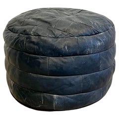 Vintage De Sede Navy Leather Patchwork Ottoman, 1970s Switzerland