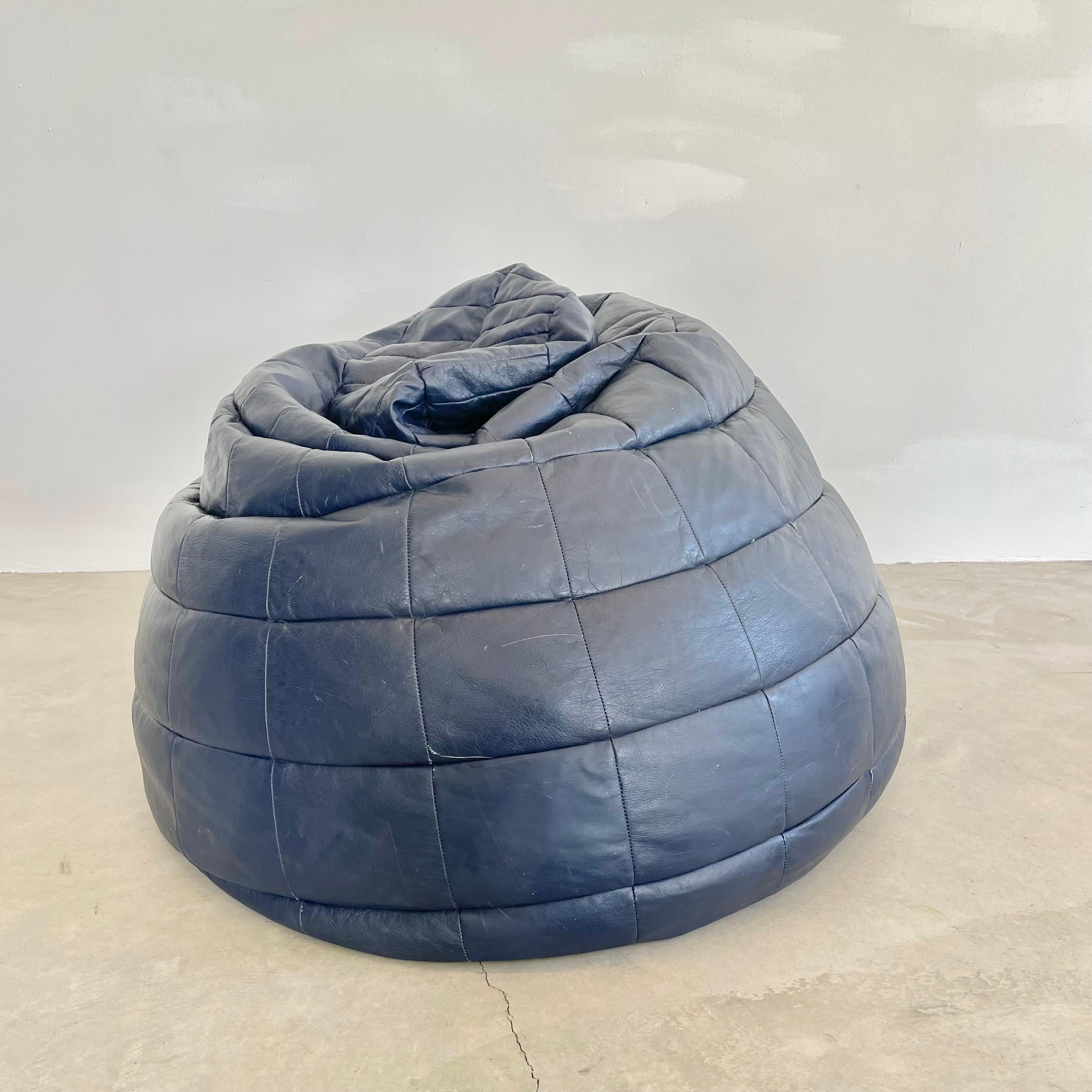 Hand-Crafted De Sede Navy Patchwork Leather Bean Bag, 1970s Switzerland  For Sale