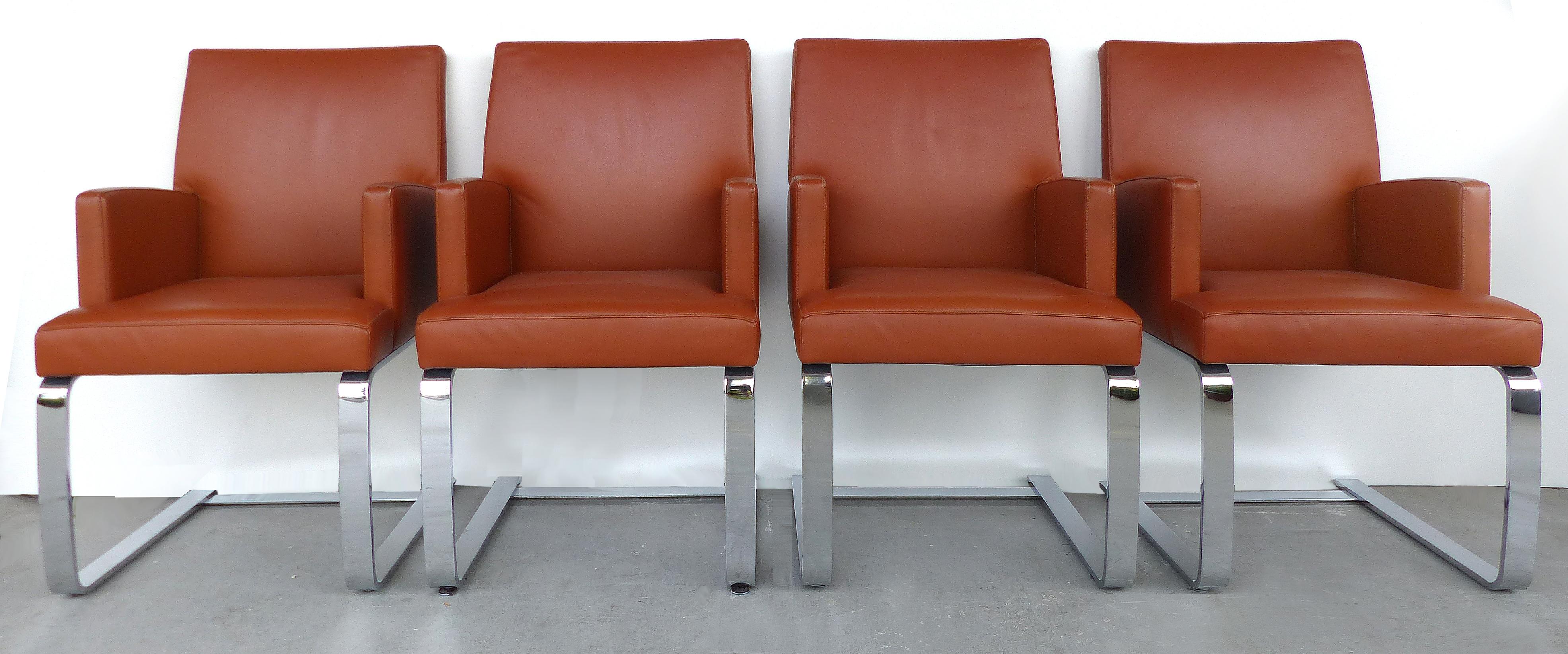 De Sede of Switzerland Cantilevered Leather and Stainless Steel Chairs, '4'

Offered for sale is a set of four leather and stainless steel club chairs by De Sede of Switzerland, circa 1990. Measures: Arm, 26