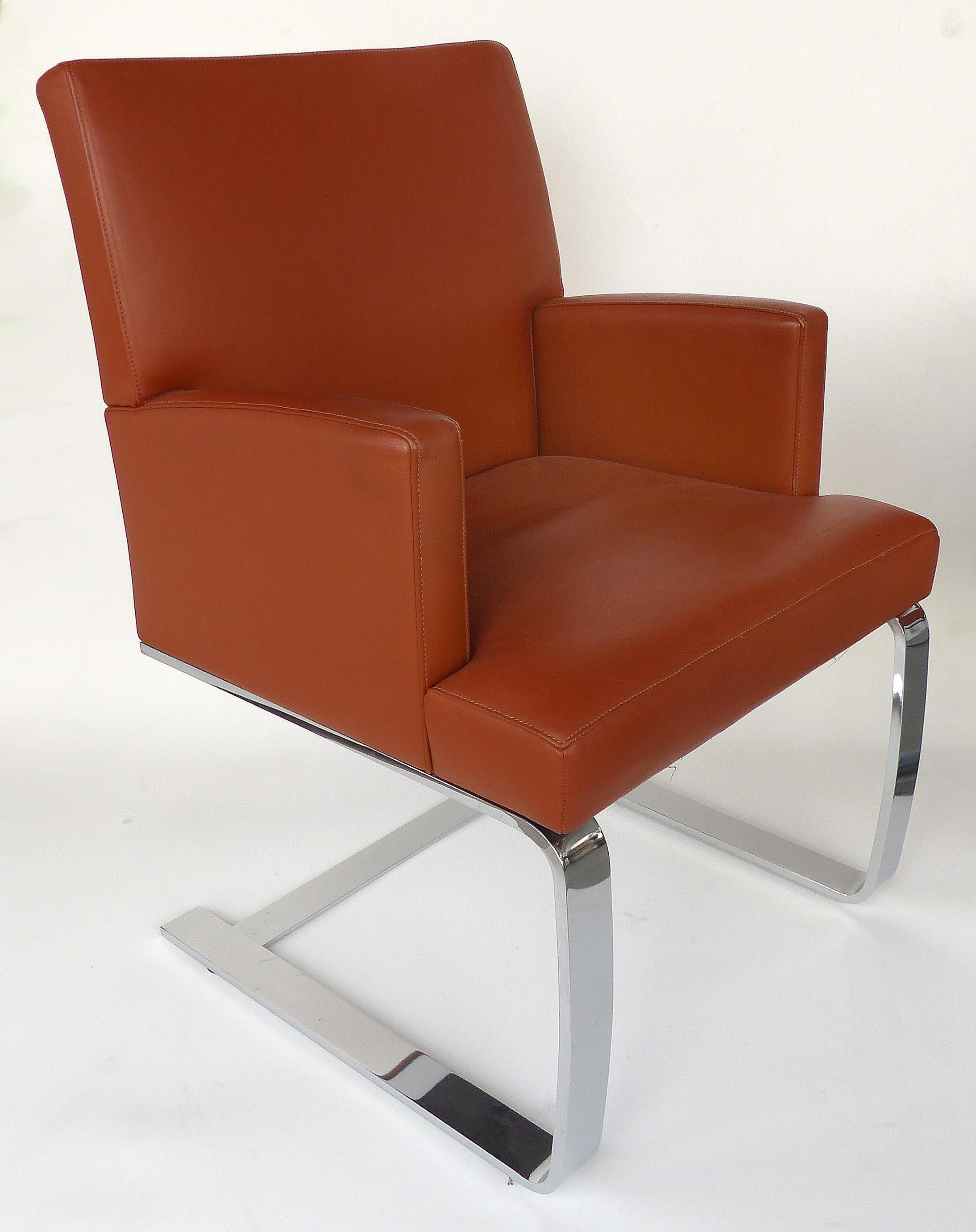 Mid-Century Modern De Sede of Switzerland Cantilevered Leather and Stainless Steel Chairs, '4'