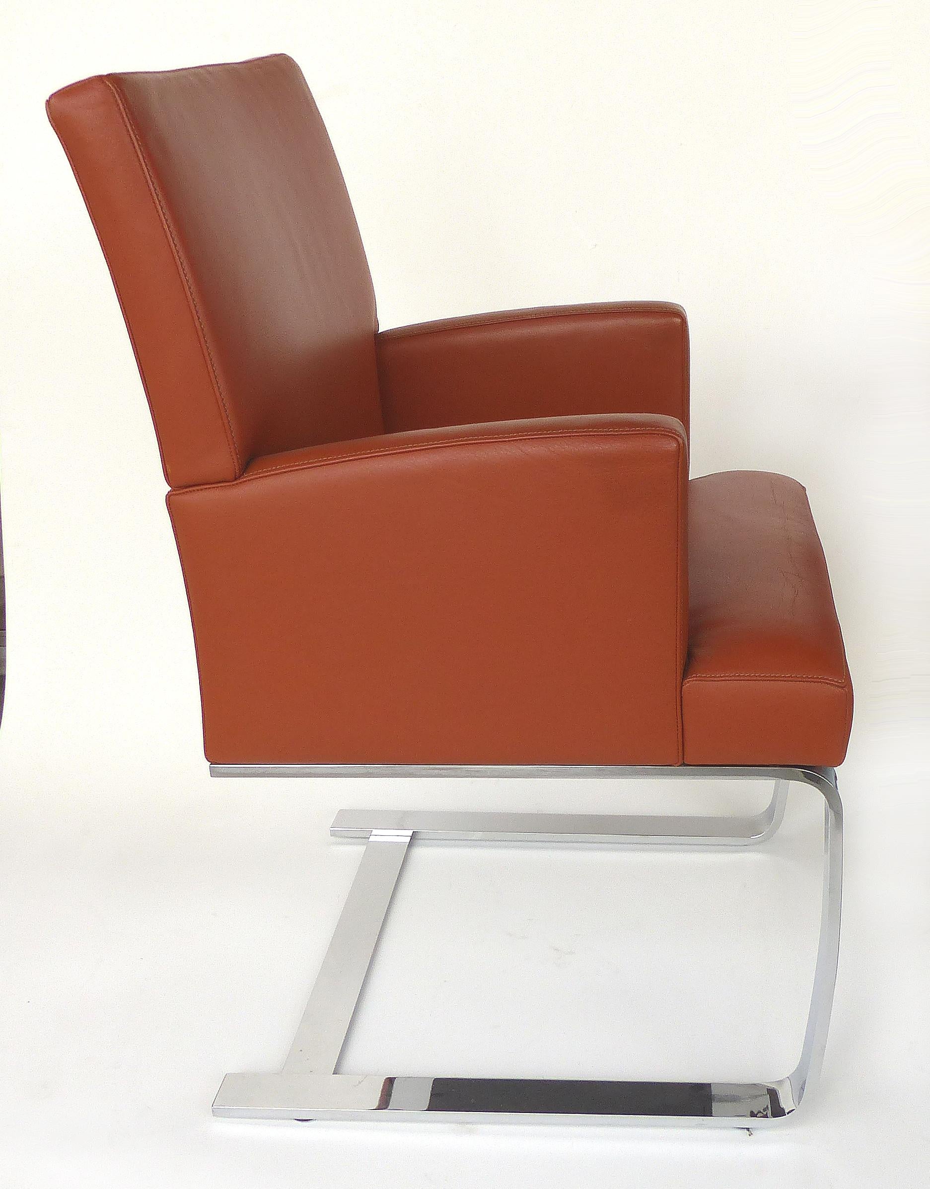 Swiss De Sede of Switzerland Cantilevered Leather and Stainless Steel Chairs, '4'