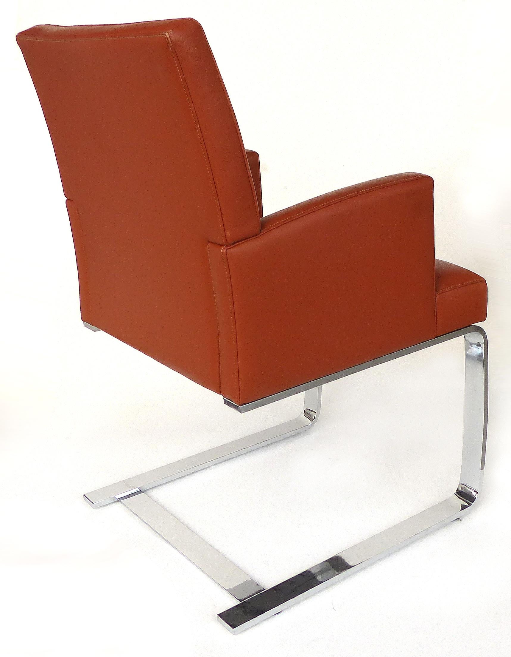 De Sede of Switzerland Cantilevered Leather and Stainless Steel Chairs, '4' In Good Condition In Miami, FL
