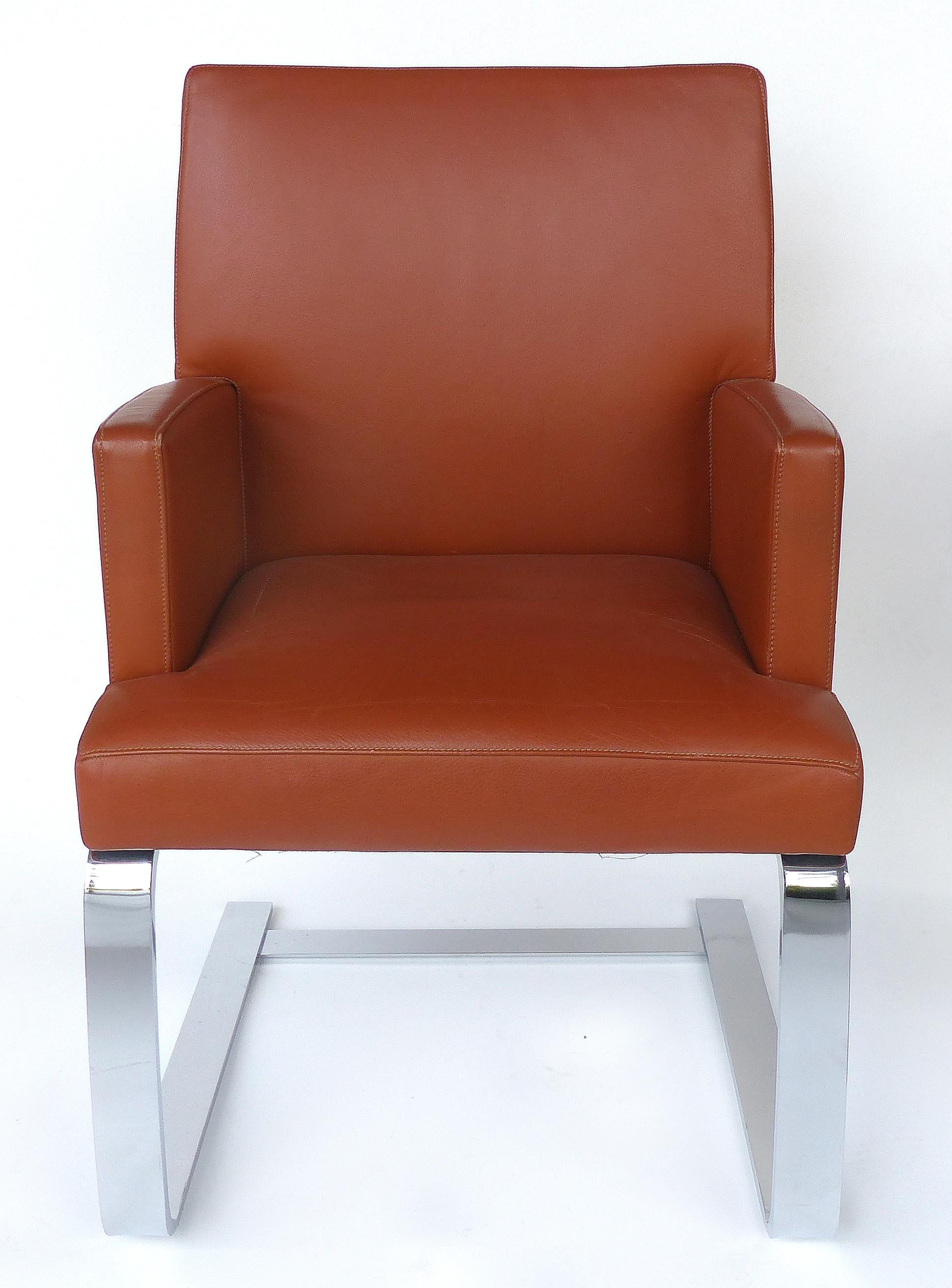 De Sede of Switzerland Cantilevered Leather and Stainless Steel Chairs, '4' 1