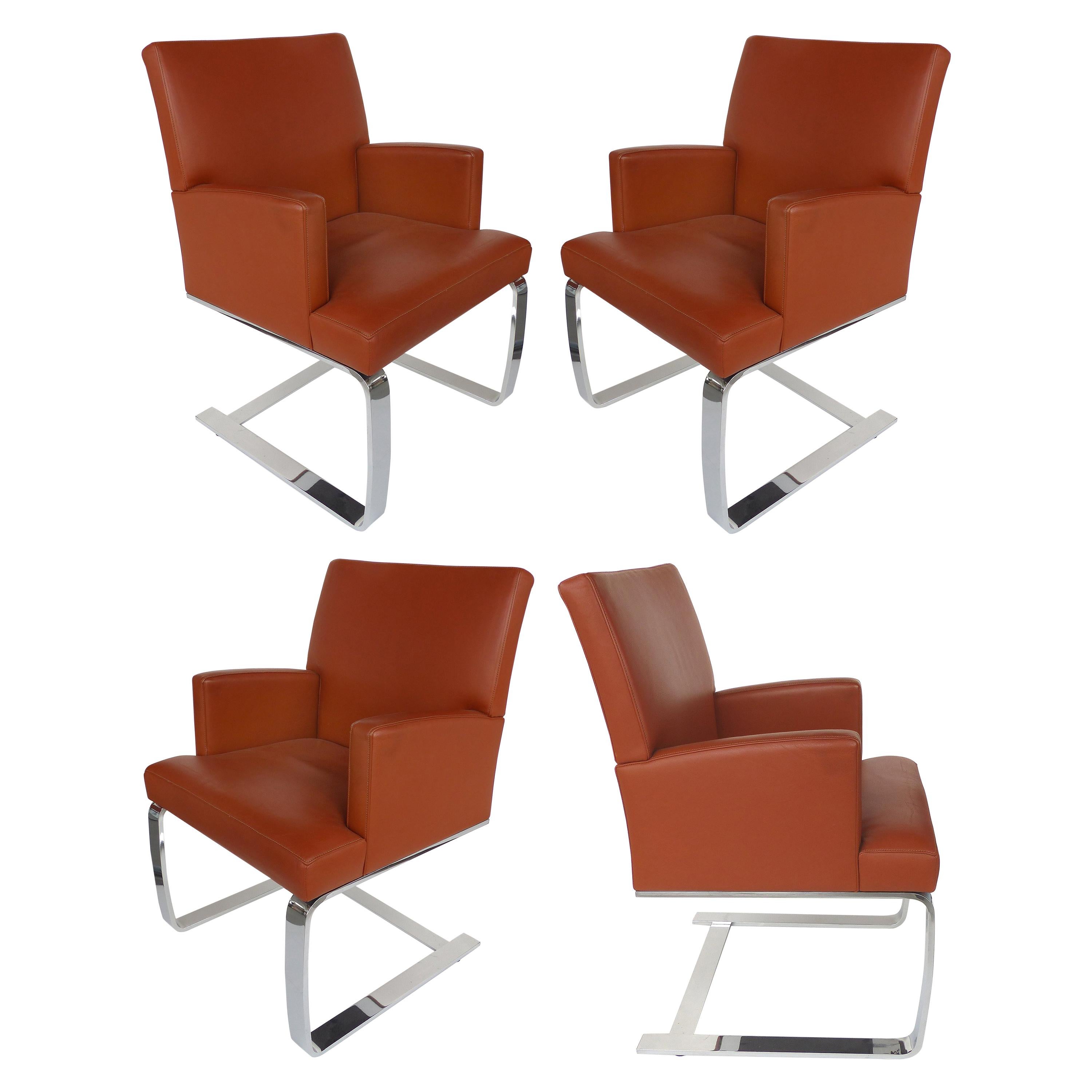 De Sede of Switzerland Cantilevered Leather and Stainless Steel Chairs, '4'