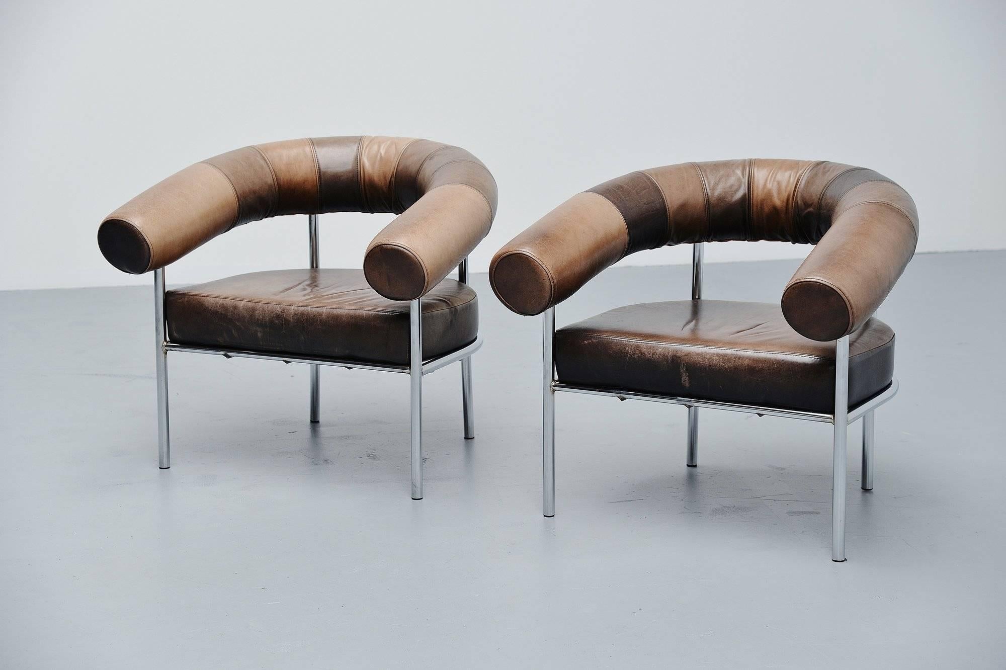 Plated De Sede Ox Shaped Lounge Chairs, Switzerland, 1970
