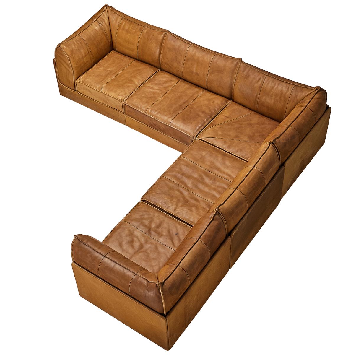 De Sede 'Pagoda' DS-19 Sectional Sofa in Cognac Brown Leather