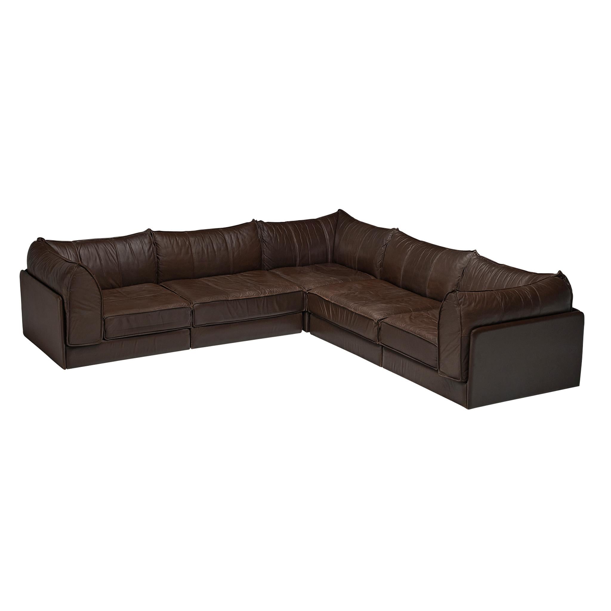 De Sede 'Pagoda' DS-19 Sectional Sofa in Dark Brown Leather For Sale