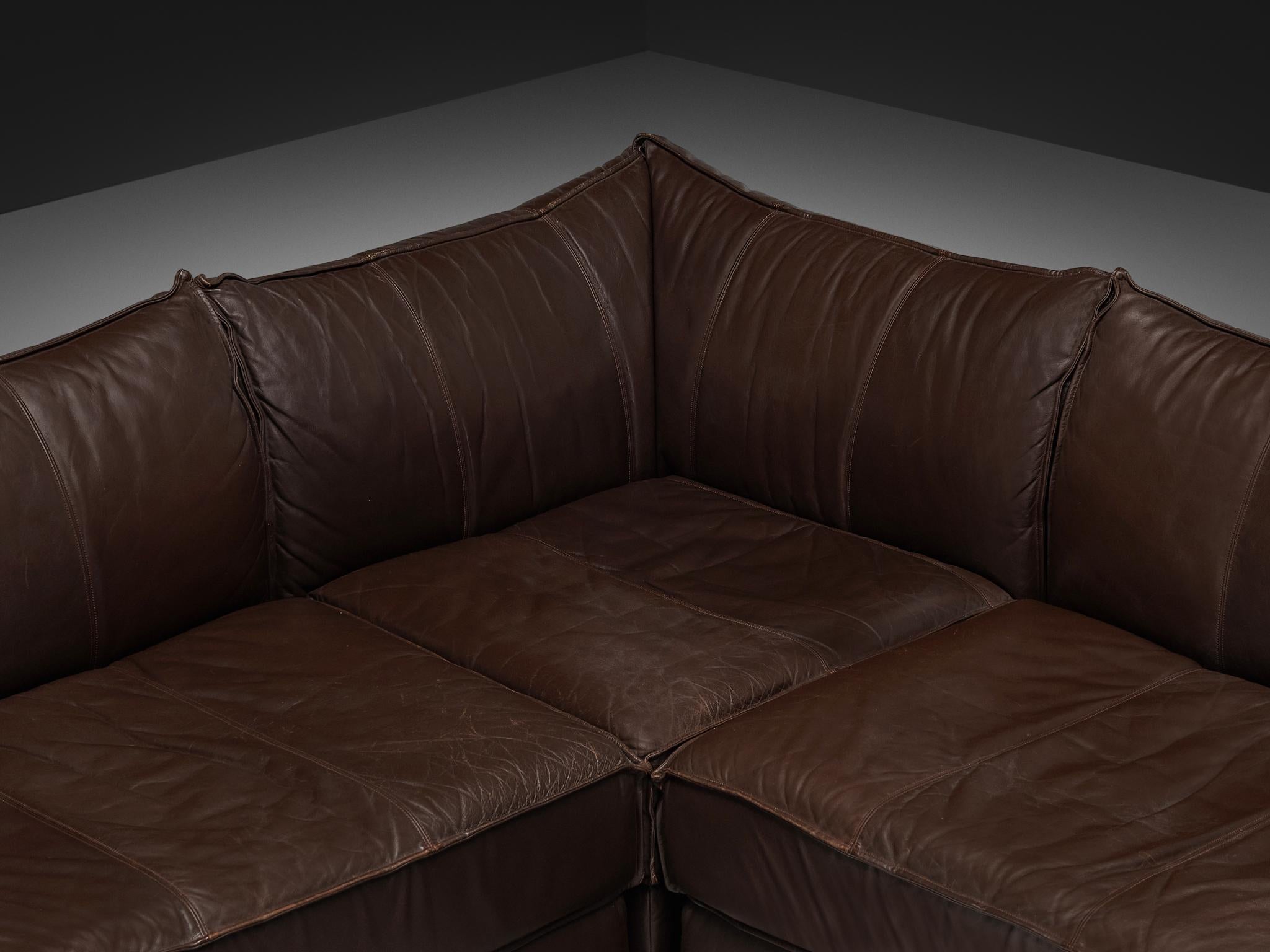 Mid-Century Modern De Sede 'Pagoda' DS-19 Sectional Sofa in Dark Brown Leather For Sale