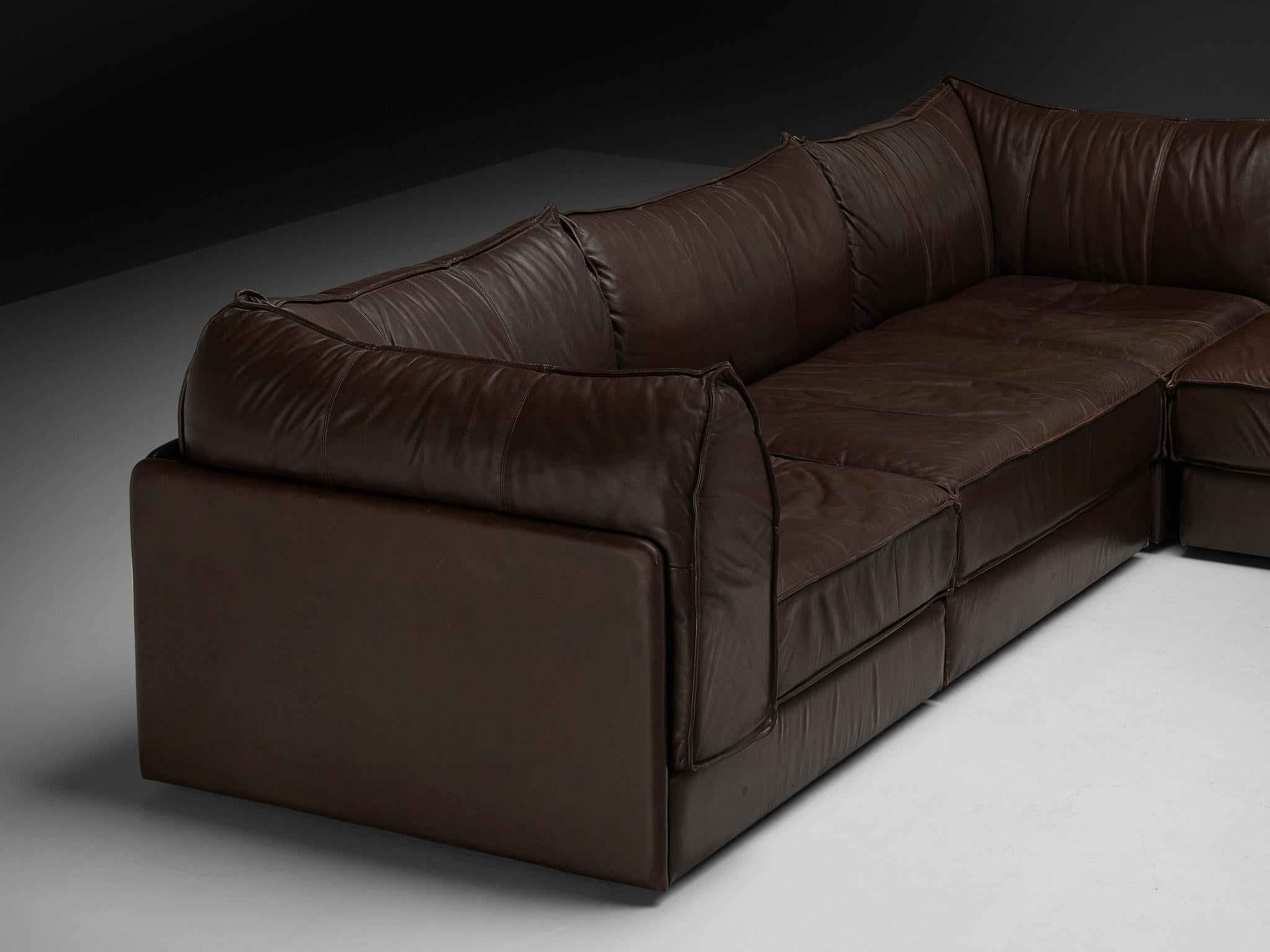 De Sede 'Pagoda' DS-19 Sectional Sofa in Dark Brown Leather In Good Condition For Sale In Waalwijk, NL