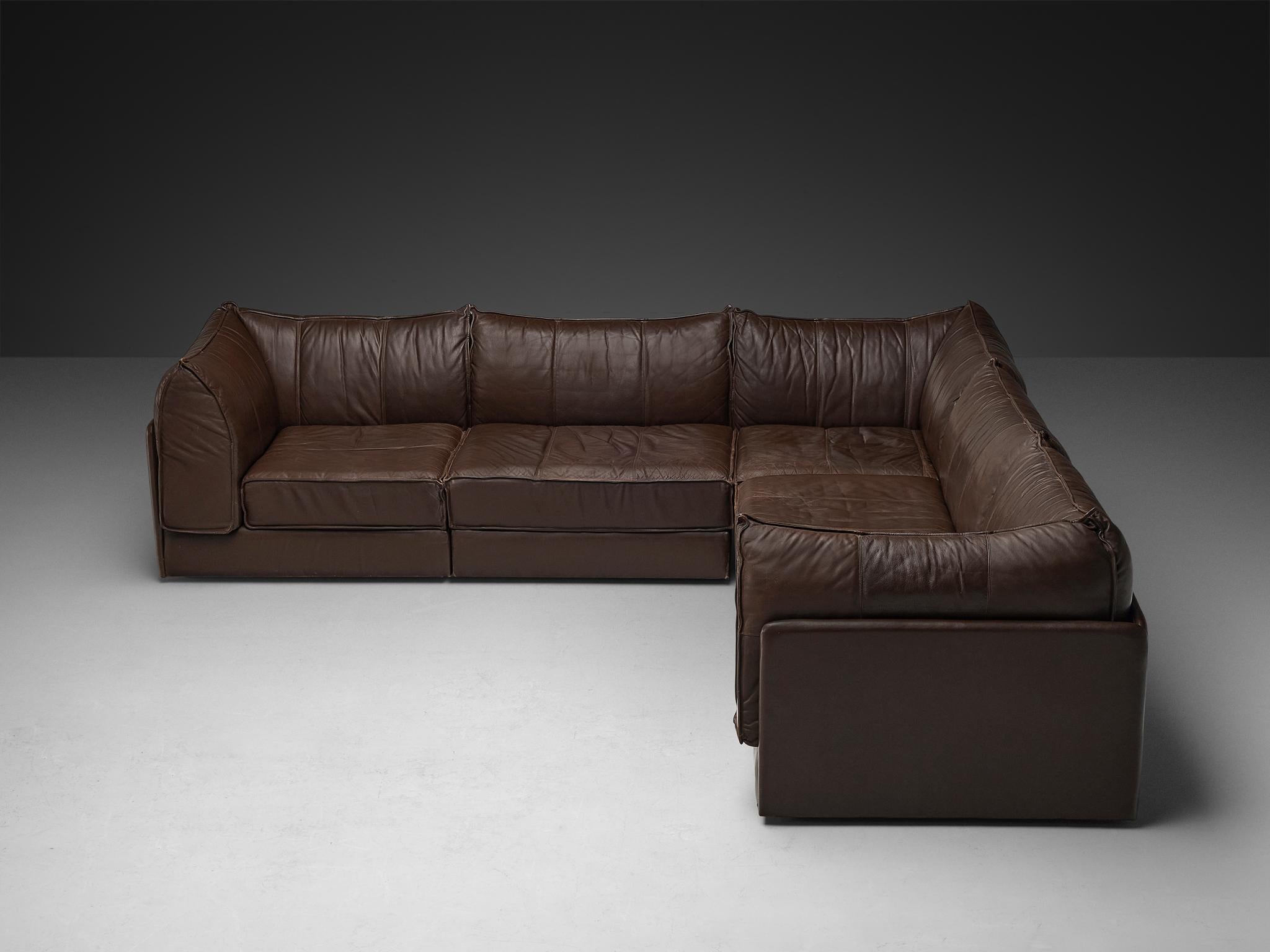 De Sede 'Pagoda' DS-19 Sectional Sofa in Dark Brown Leather For Sale 1