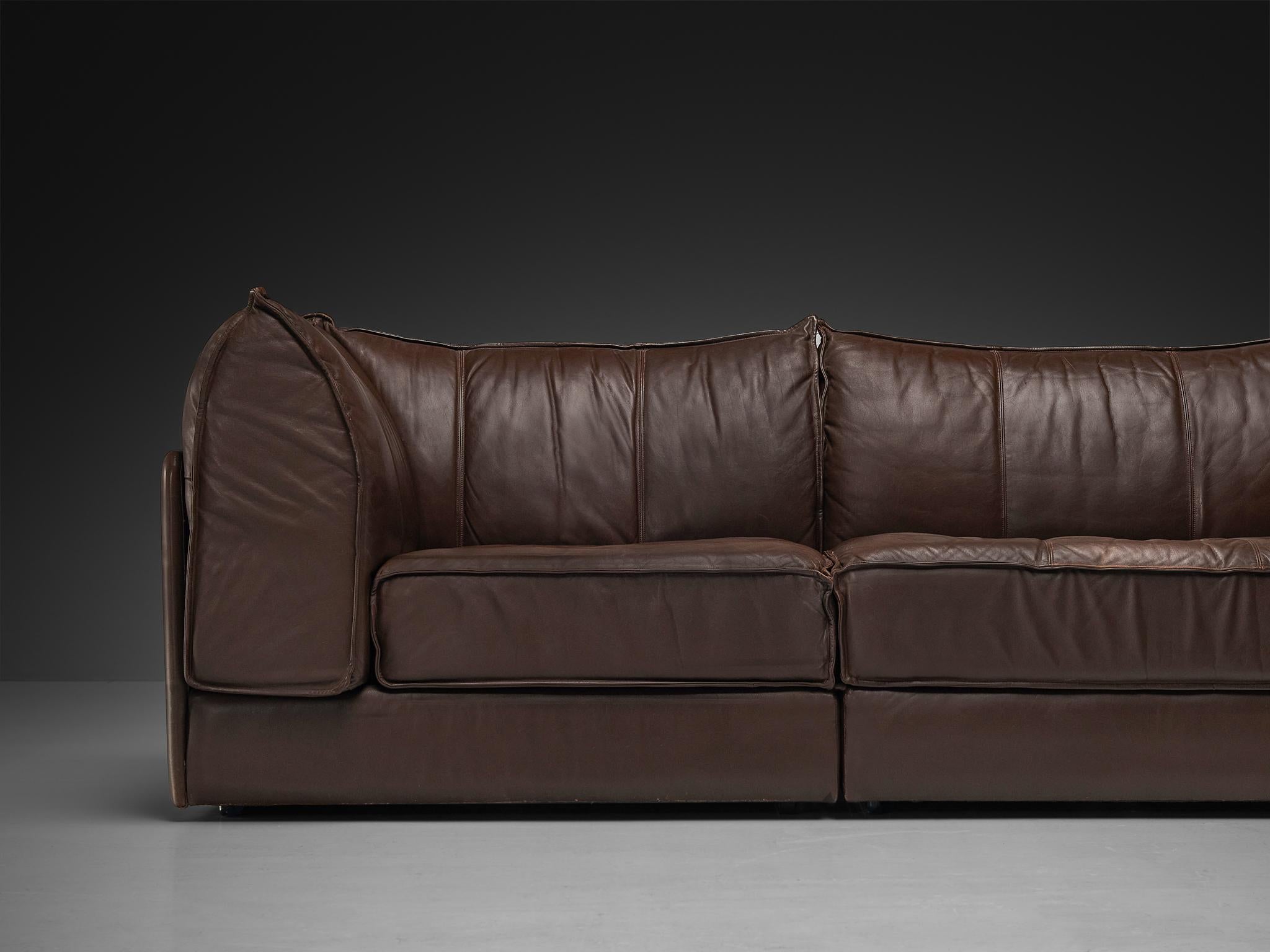 Mid-Century Modern De Sede 'Pagoda' DS-19 Sectional Sofa in Dark Brown Leather For Sale