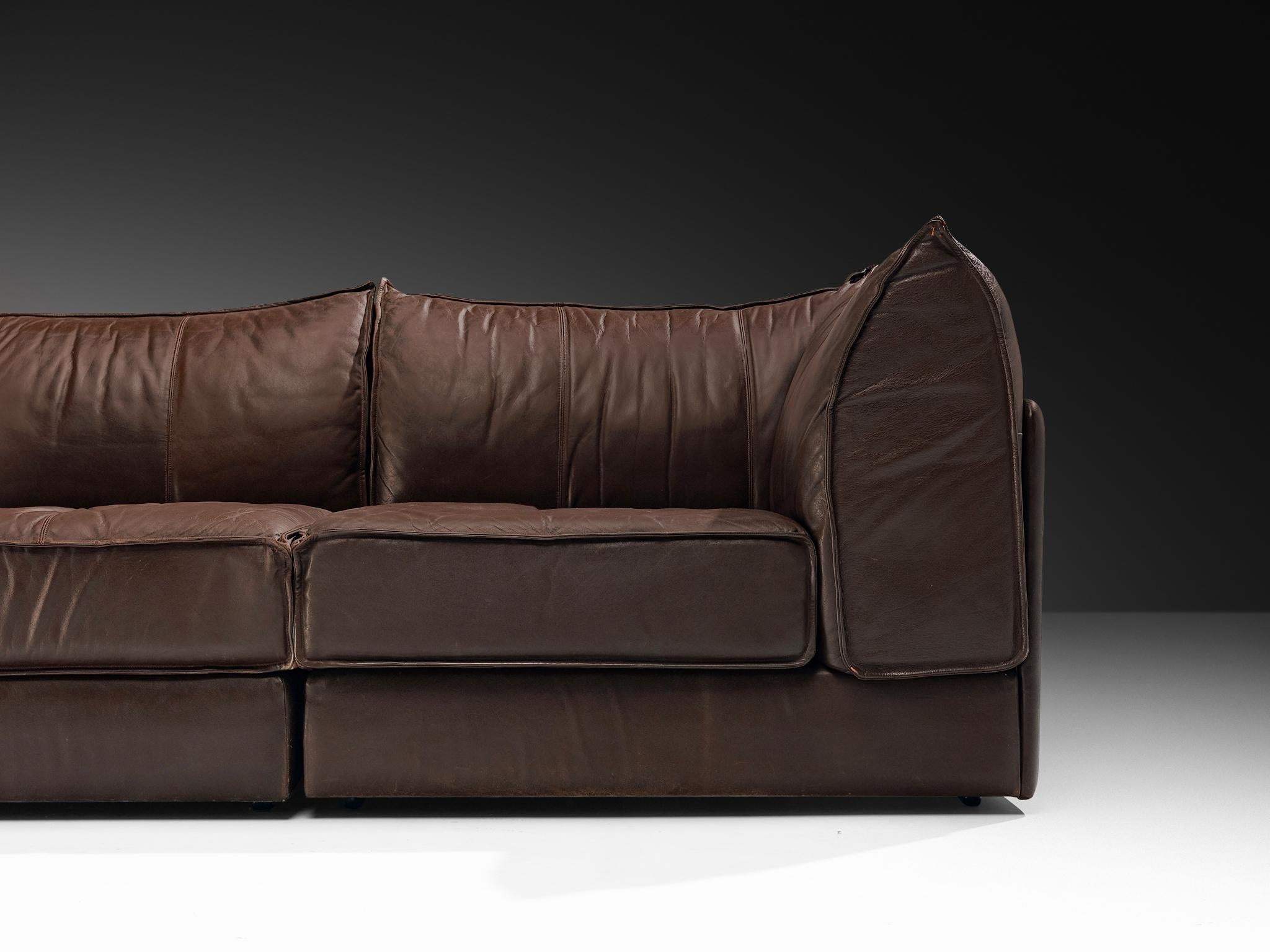 De Sede 'Pagoda' DS-19 Dreisitzige Sofas in dunkelbraunem Leder im Zustand „Gut“ im Angebot in Waalwijk, NL
