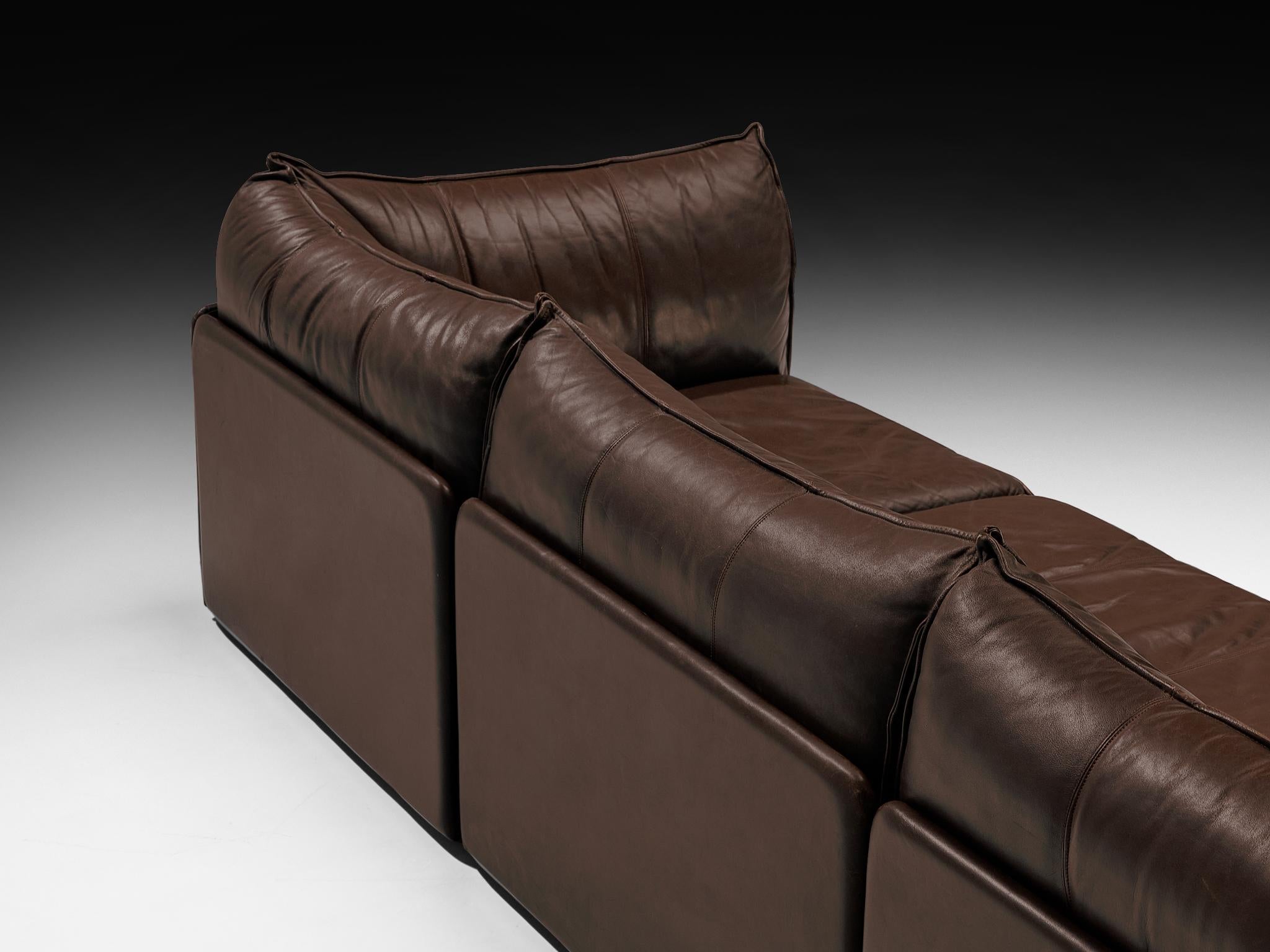 De Sede 'Pagoda' DS-19 Dreisitzige Sofas in dunkelbraunem Leder im Angebot 3