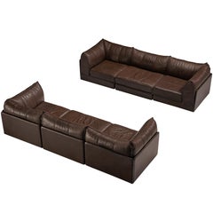 De Sede 'Pagoda' DS-19 Dreisitzige Sofas in dunkelbraunem Leder