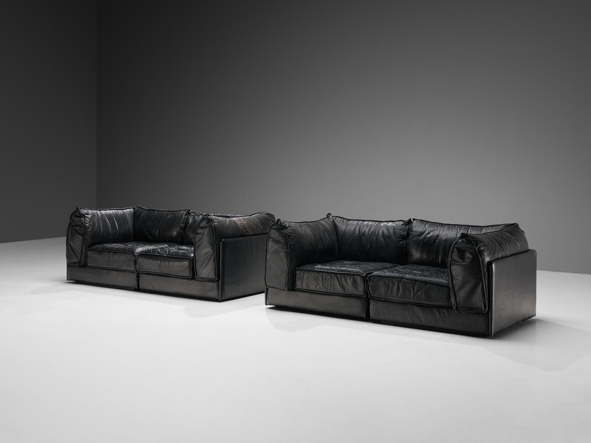De Sede ' Pagode' DS-19A Sofas aus schwarzem Leder (Ende des 20. Jahrhunderts) im Angebot