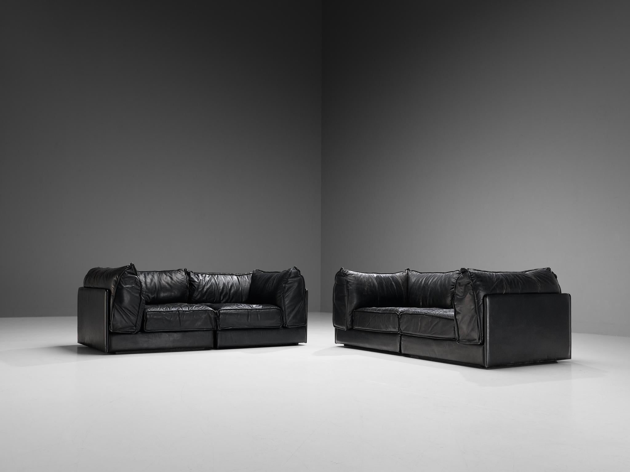 De Sede 'Pagoda' DS-19A Sofas in Black Leather In Good Condition For Sale In Waalwijk, NL