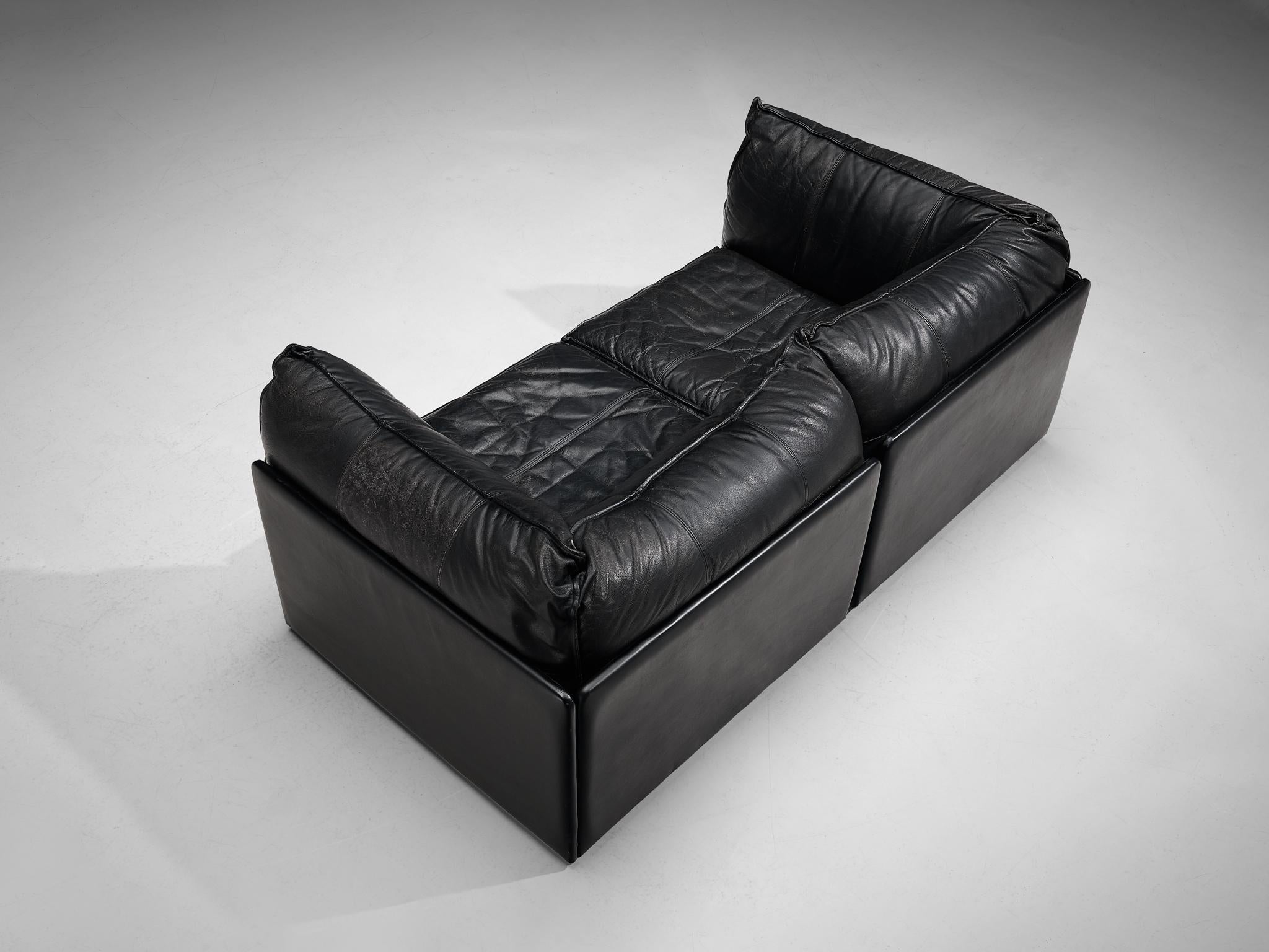 Late 20th Century De Sede 'Pagoda' DS-19A Sofas in Black Leather For Sale