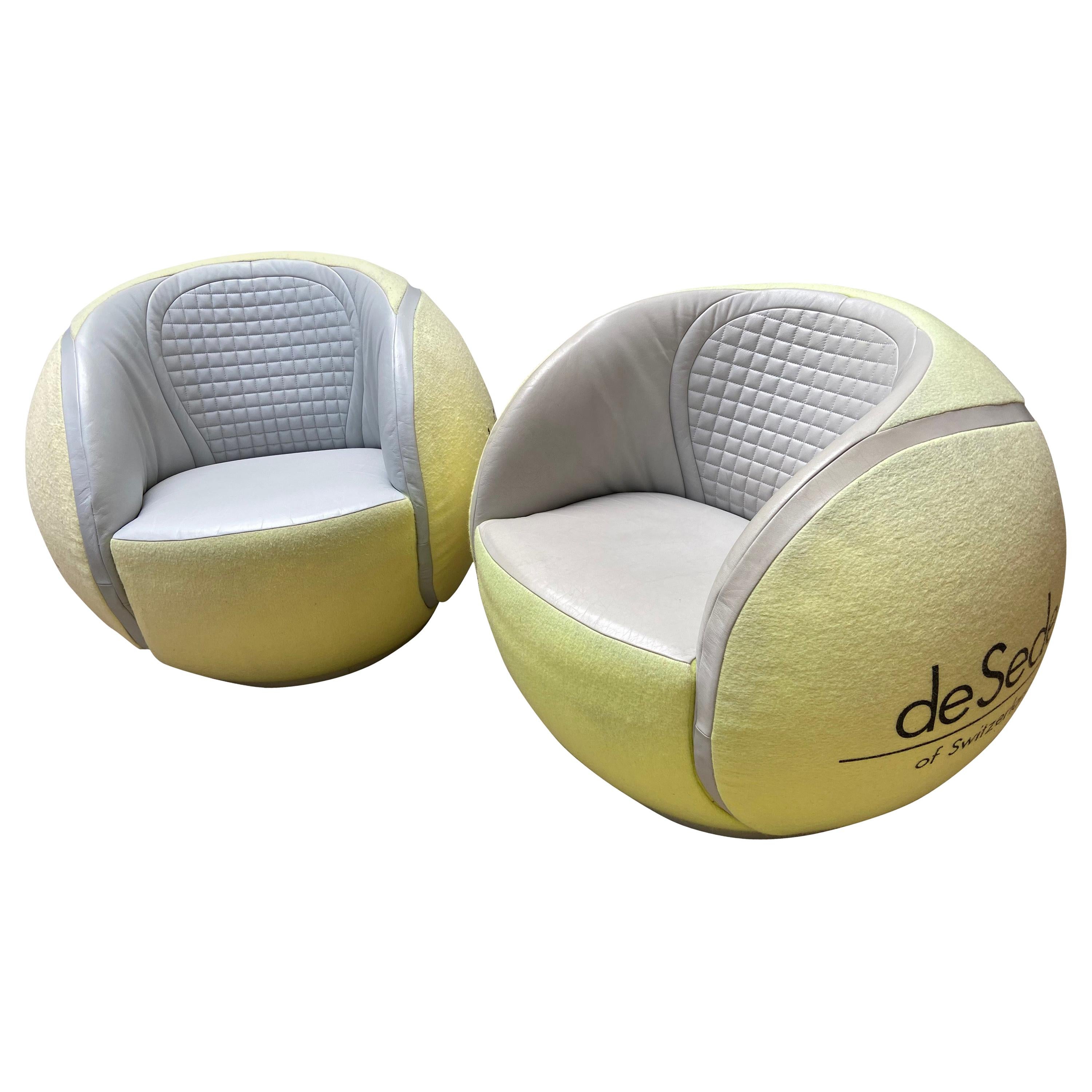 De Sede, Pair of Tennis Ball Swivel Armchairs, 1985