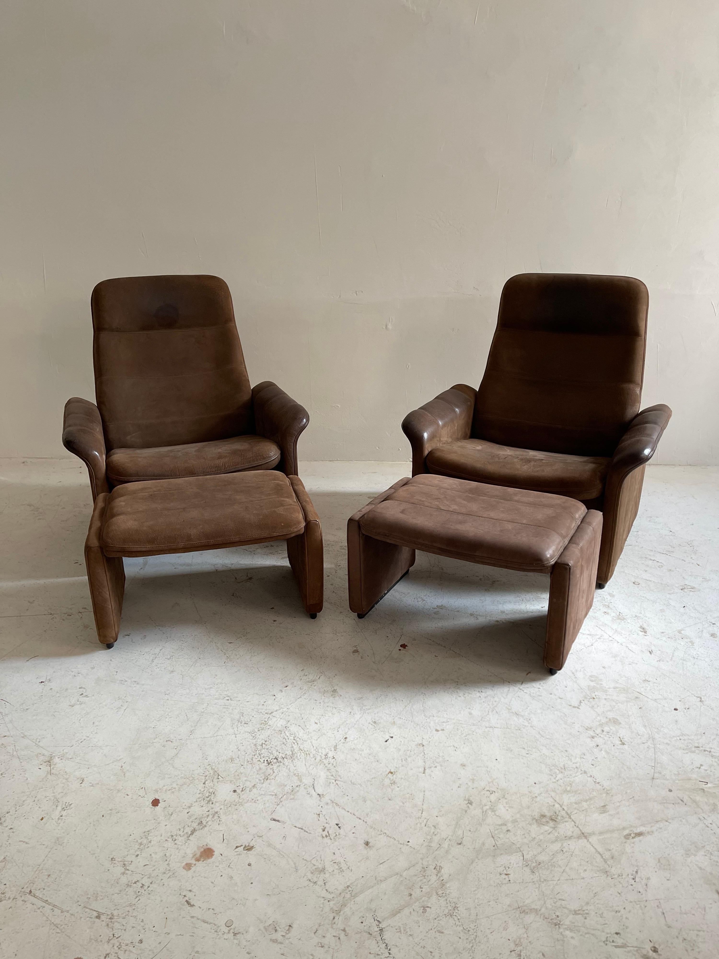 De Sede Pair Patinated Cognac Leather Reclining DS50 Chairs, Switzerland, 1970s 3