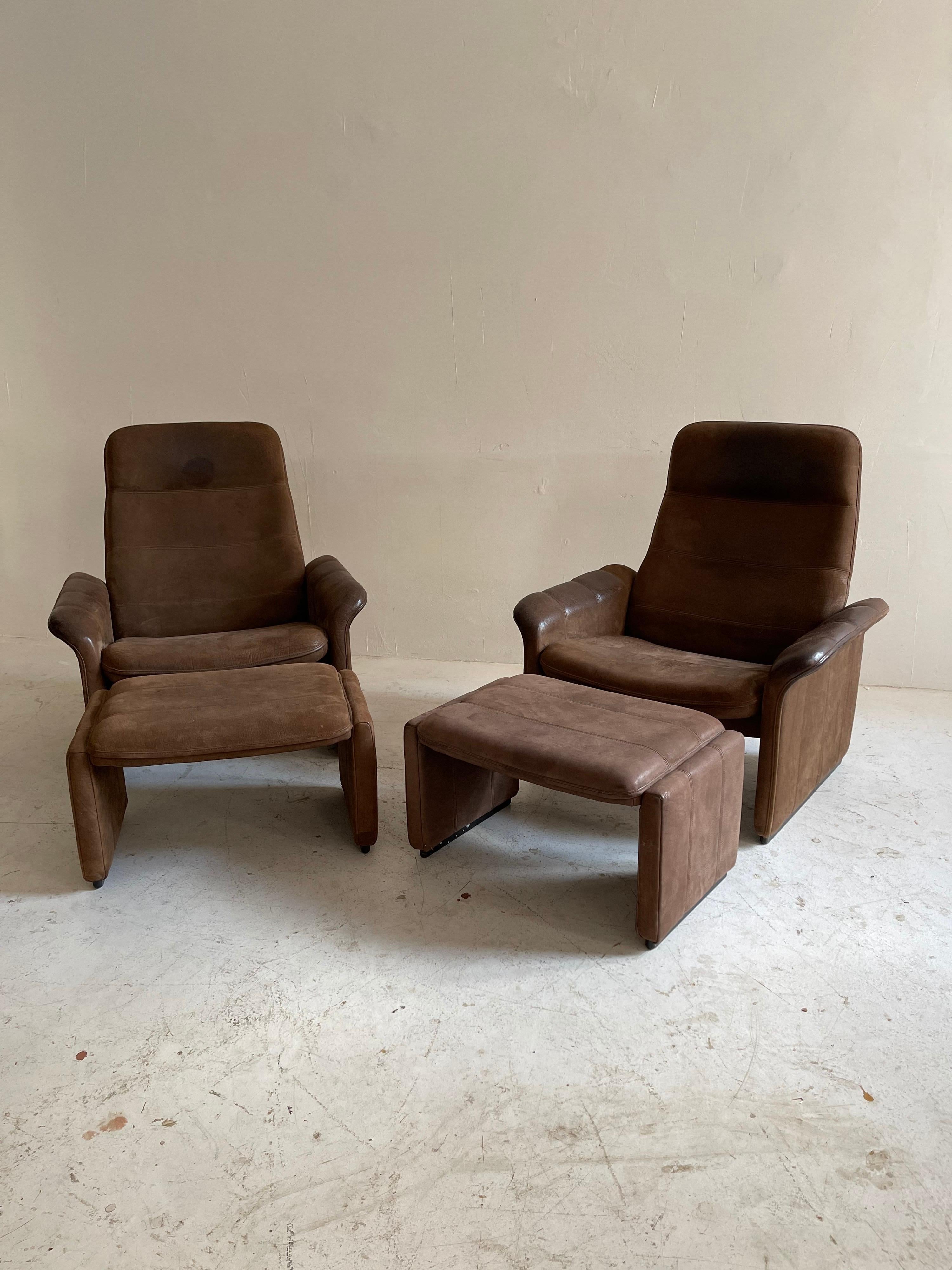 De Sede Pair Patinated Cognac Leather Reclining DS50 Chairs, Switzerland, 1970s 2