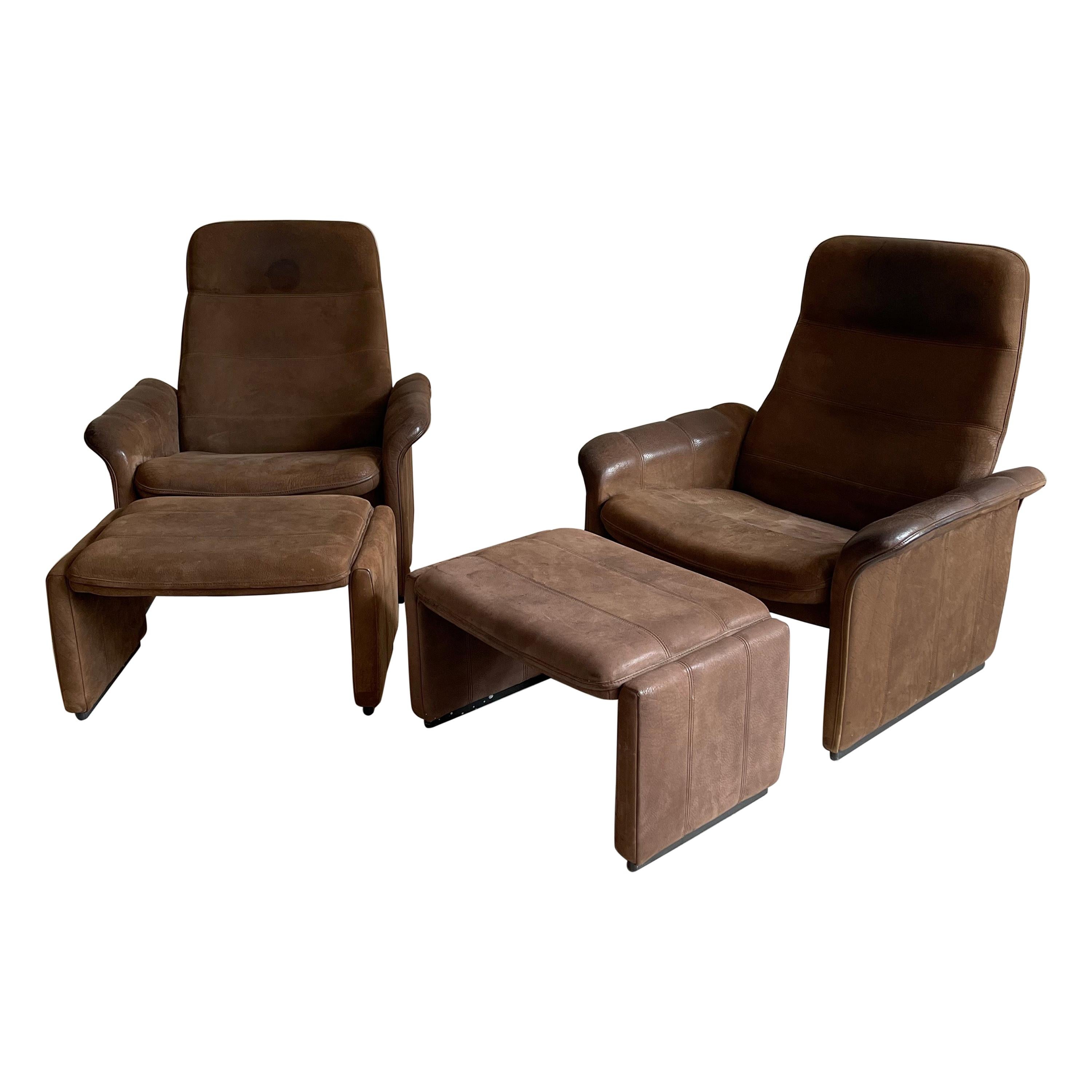 De Sede Pair Patinated Cognac Leather Reclining DS50 Chairs, Switzerland, 1970s