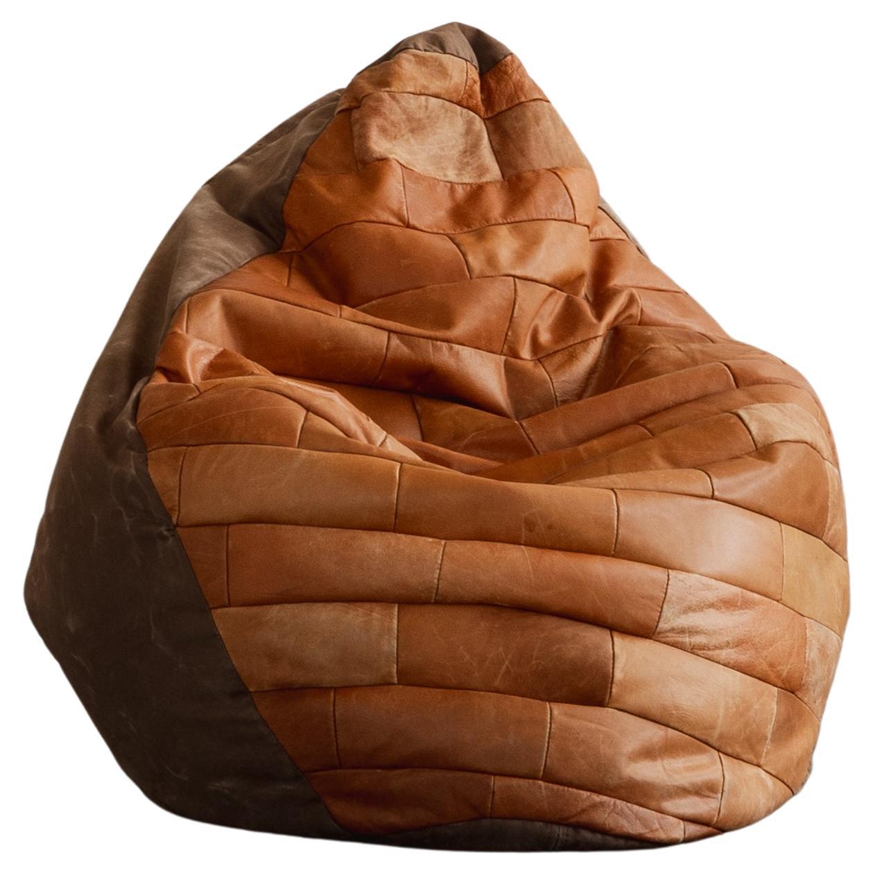 De Sede Patchwork Beanbag, cuero coñac patinado, 1970
