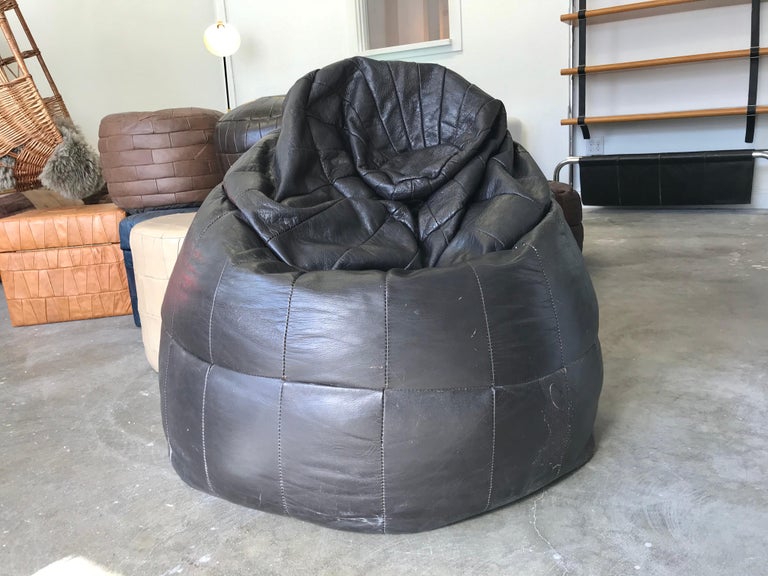 De Sede Patchwork Black Leather Bean Bag at 1stDibs