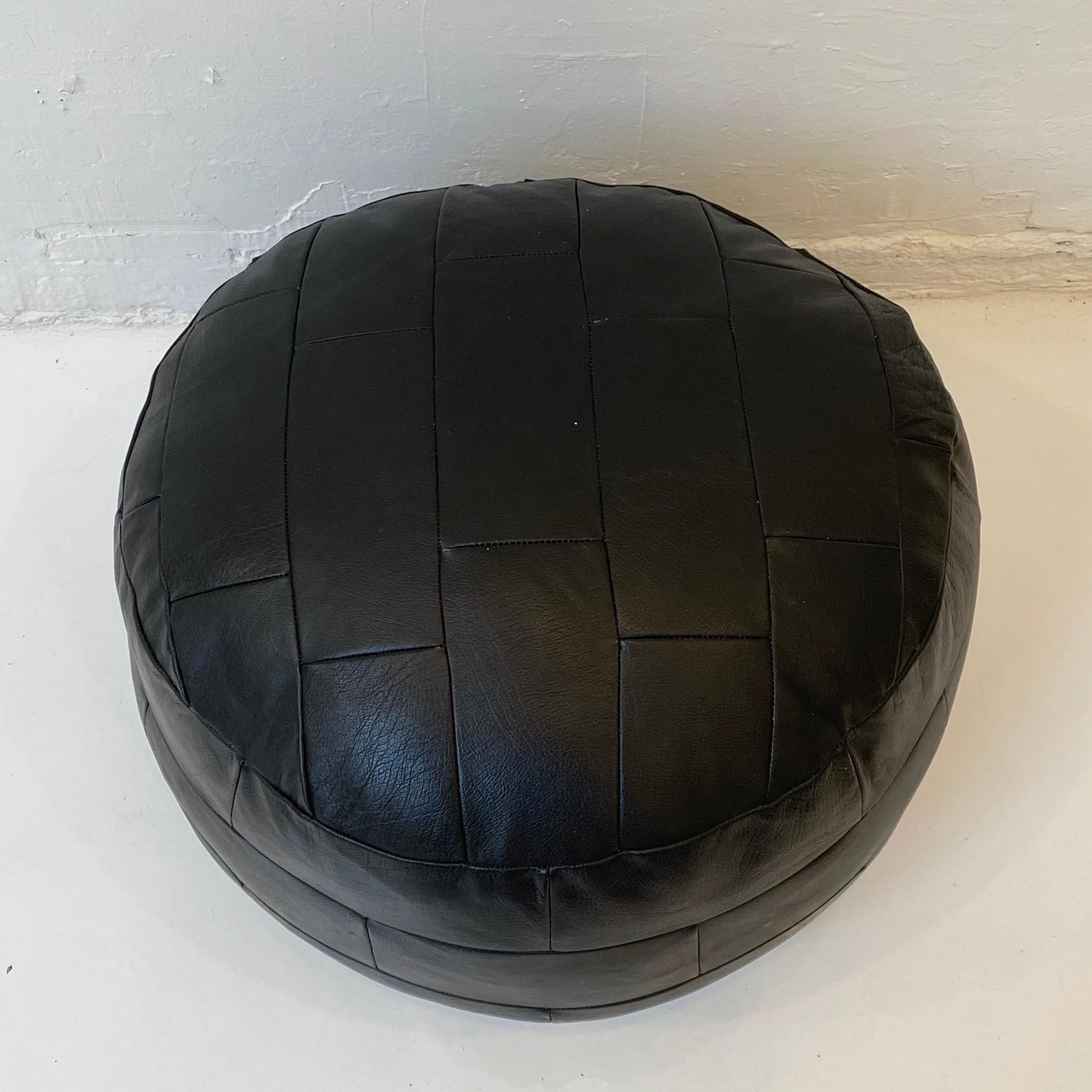 De Sede Patchwork Black Leather Poufs In Good Condition For Sale In Los Angeles, CA