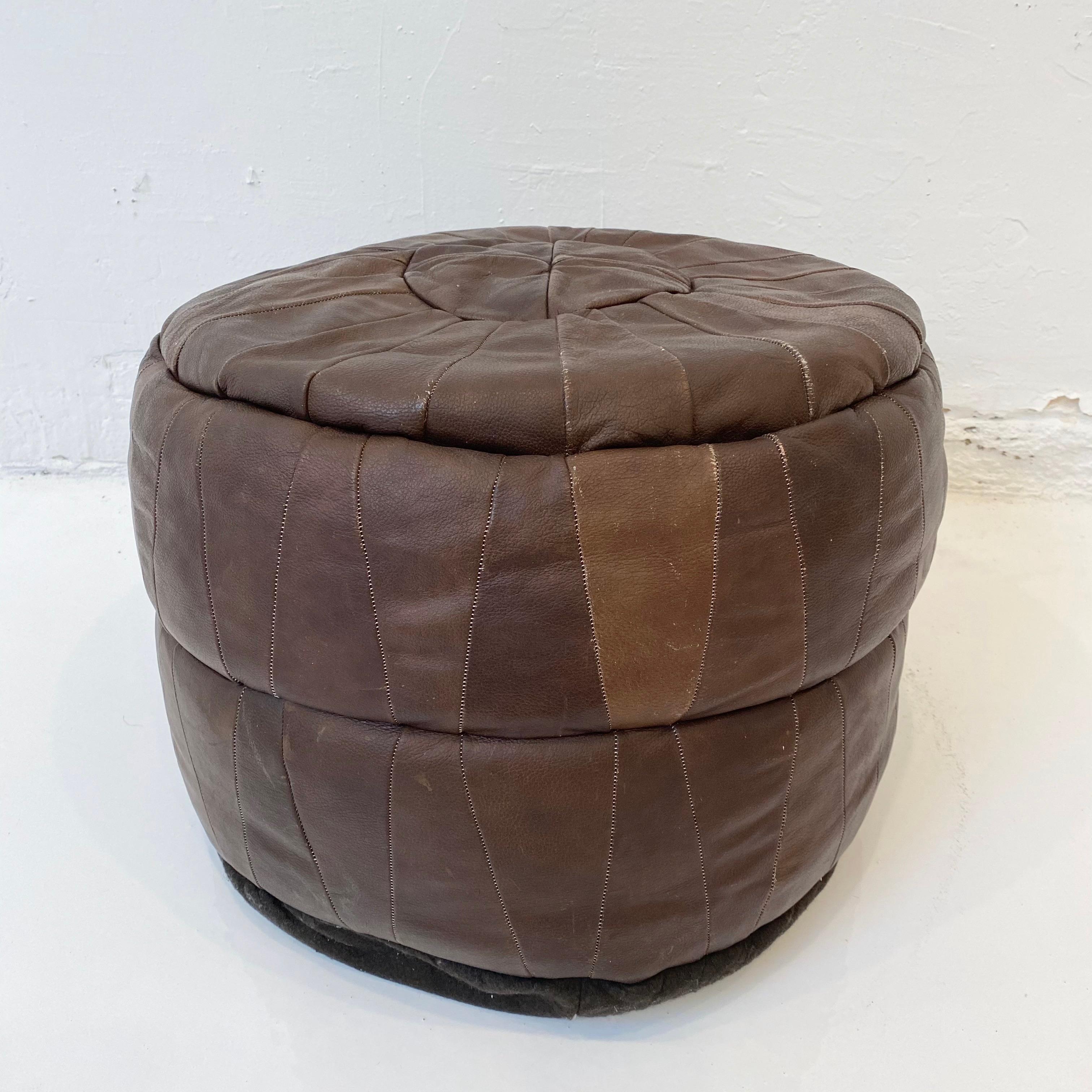 Mid-20th Century De Sede Patchwork Brown Leather Pouf