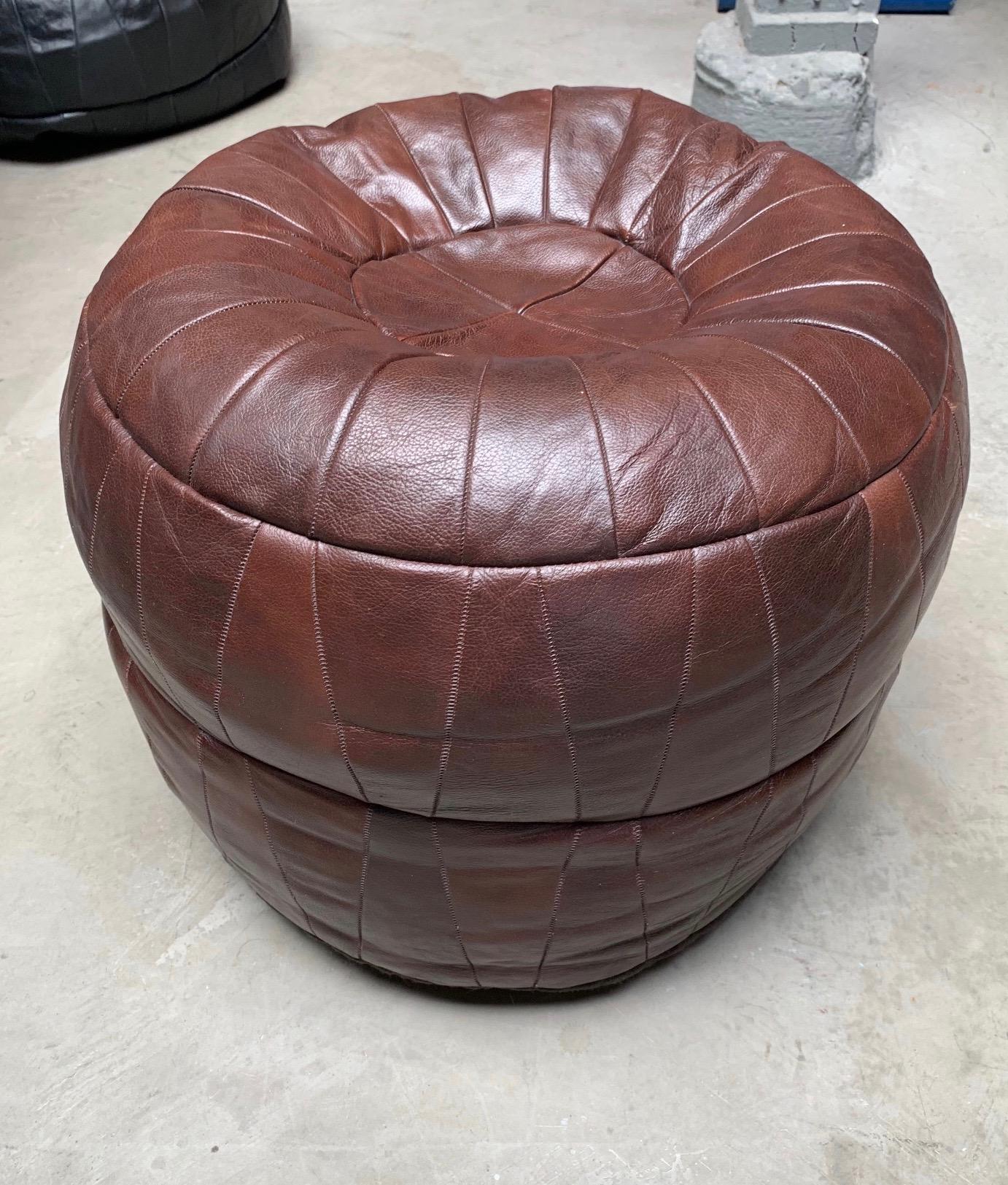 Late 20th Century De Sede Patchwork Brown Leather Ottomans