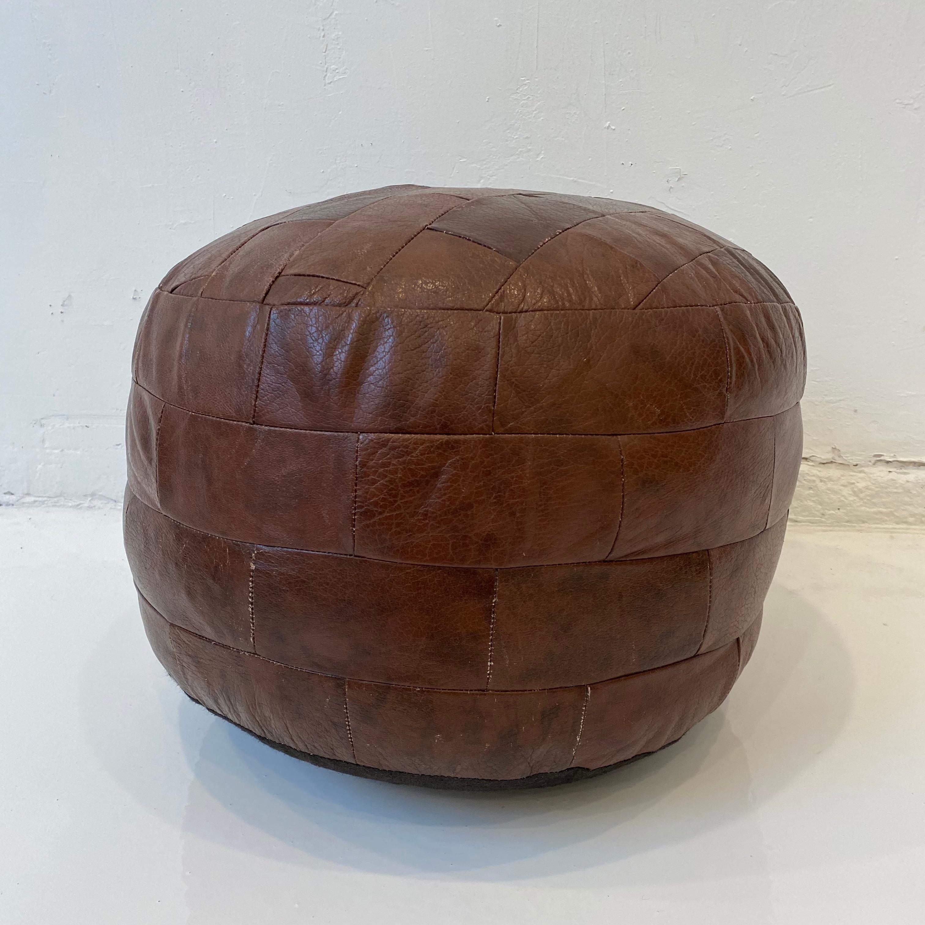 Swiss De Sede Patchwork Red Brown Leather Pouf