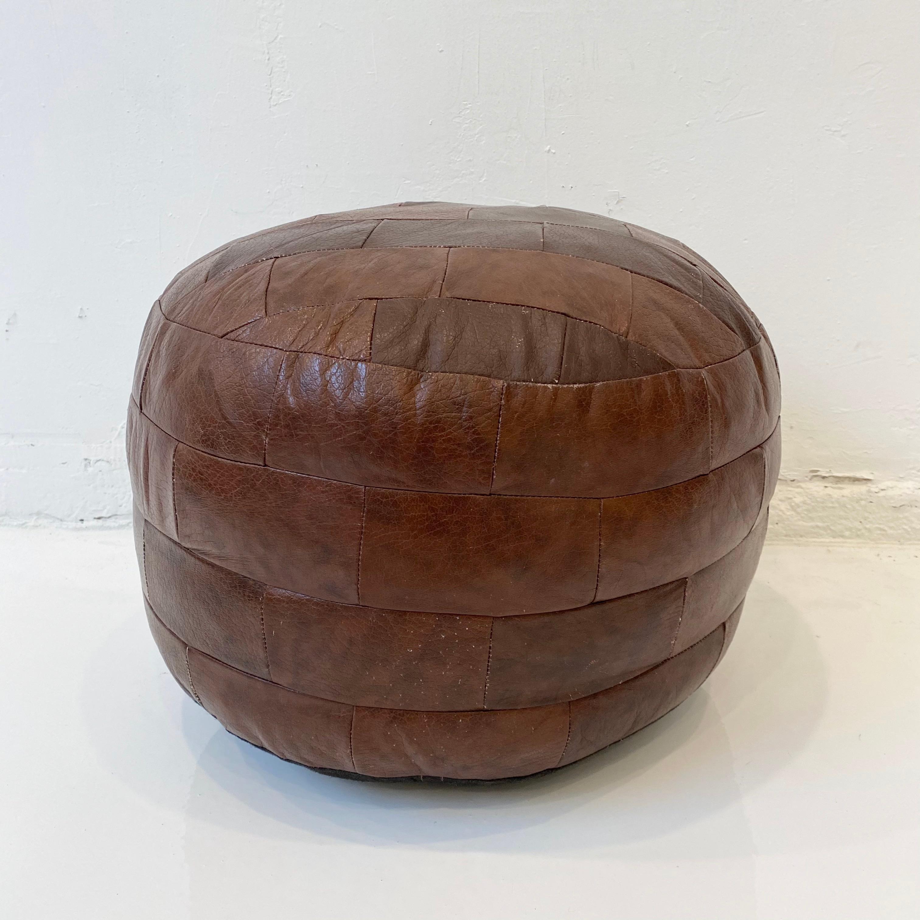 De Sede Patchwork Red Brown Leather Pouf In Good Condition In Los Angeles, CA