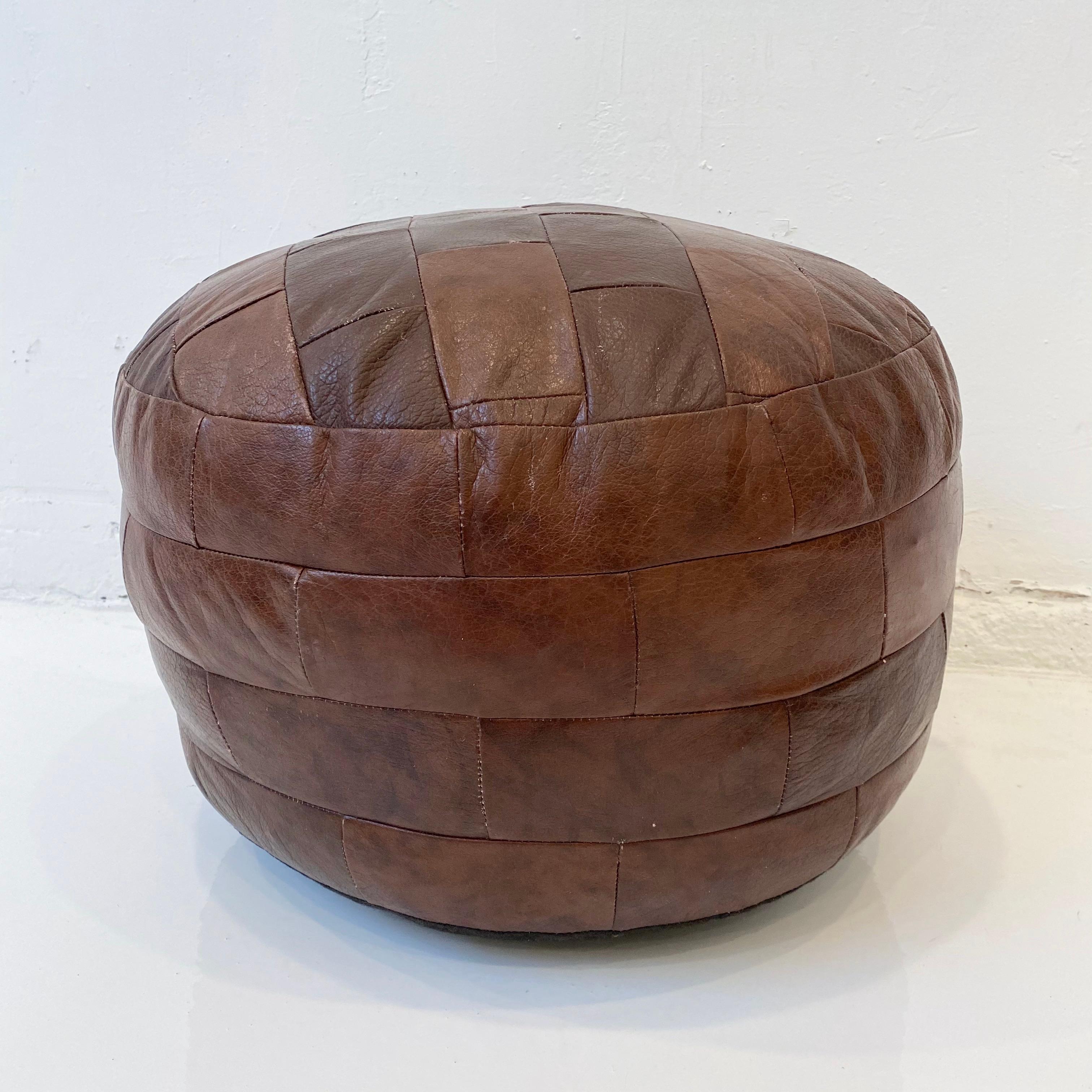 Mid-20th Century De Sede Patchwork Red Brown Leather Pouf