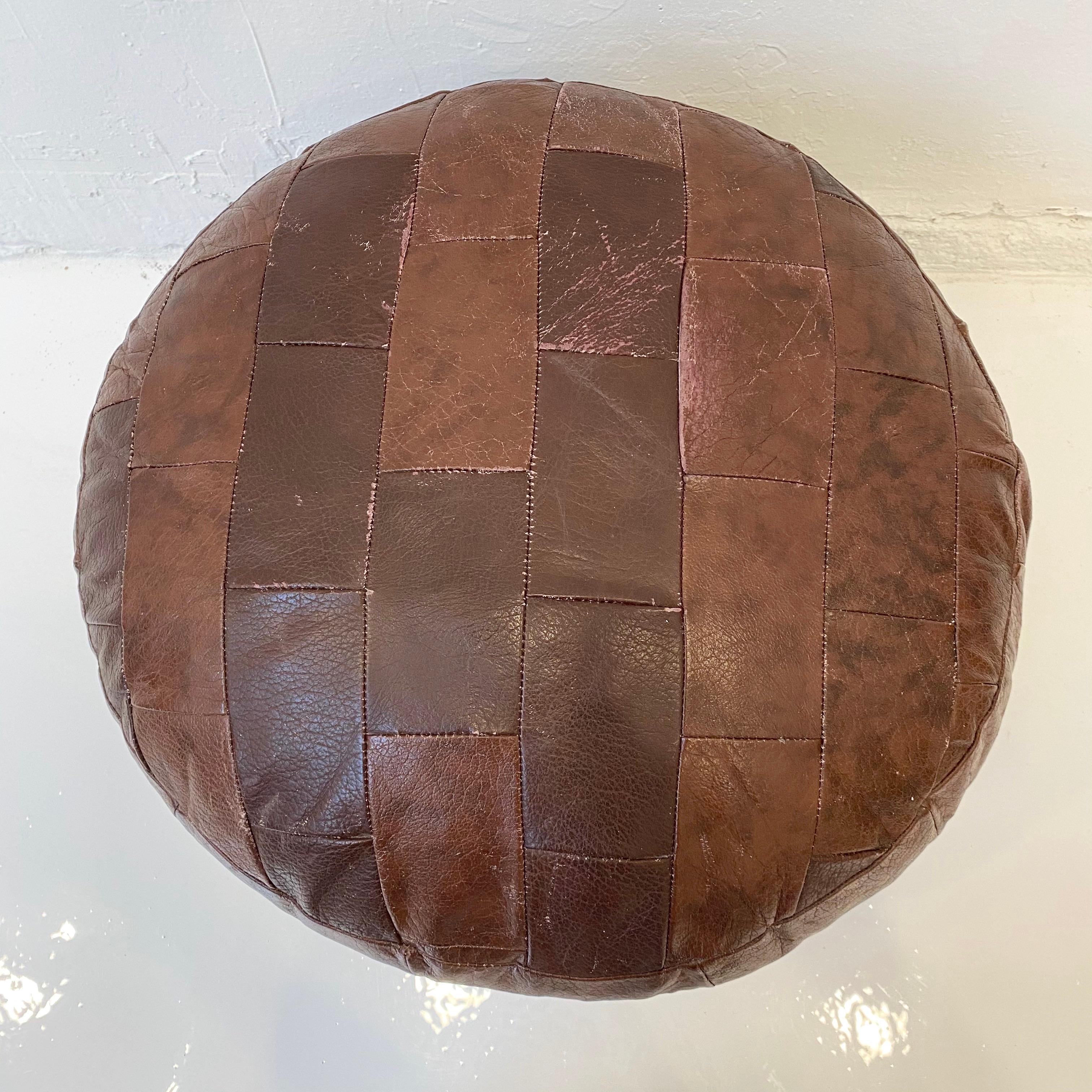 De Sede Patchwork Red Brown Leather Pouf 1