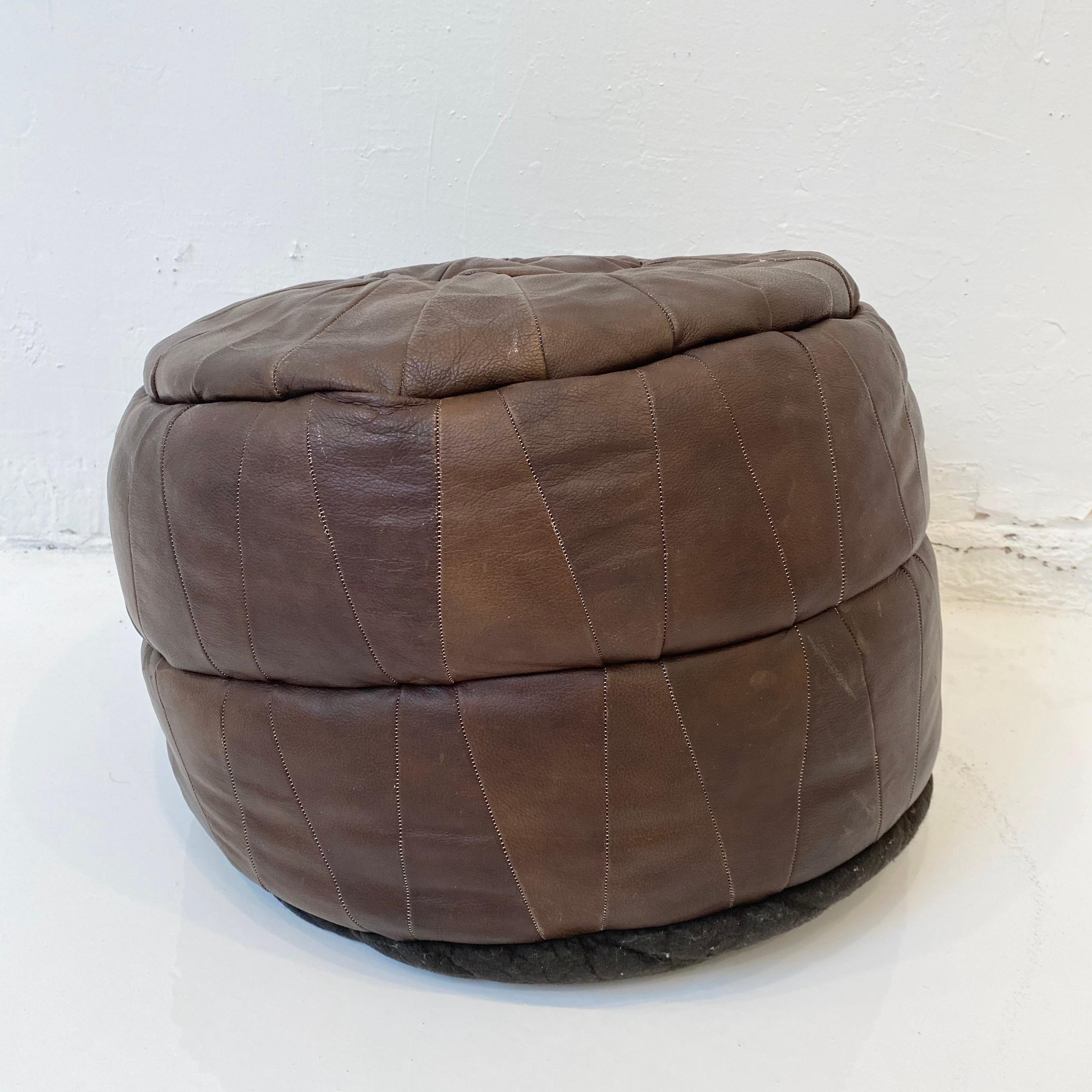 De Sede Patchwork Brown Leather Pouf In Good Condition In Los Angeles, CA