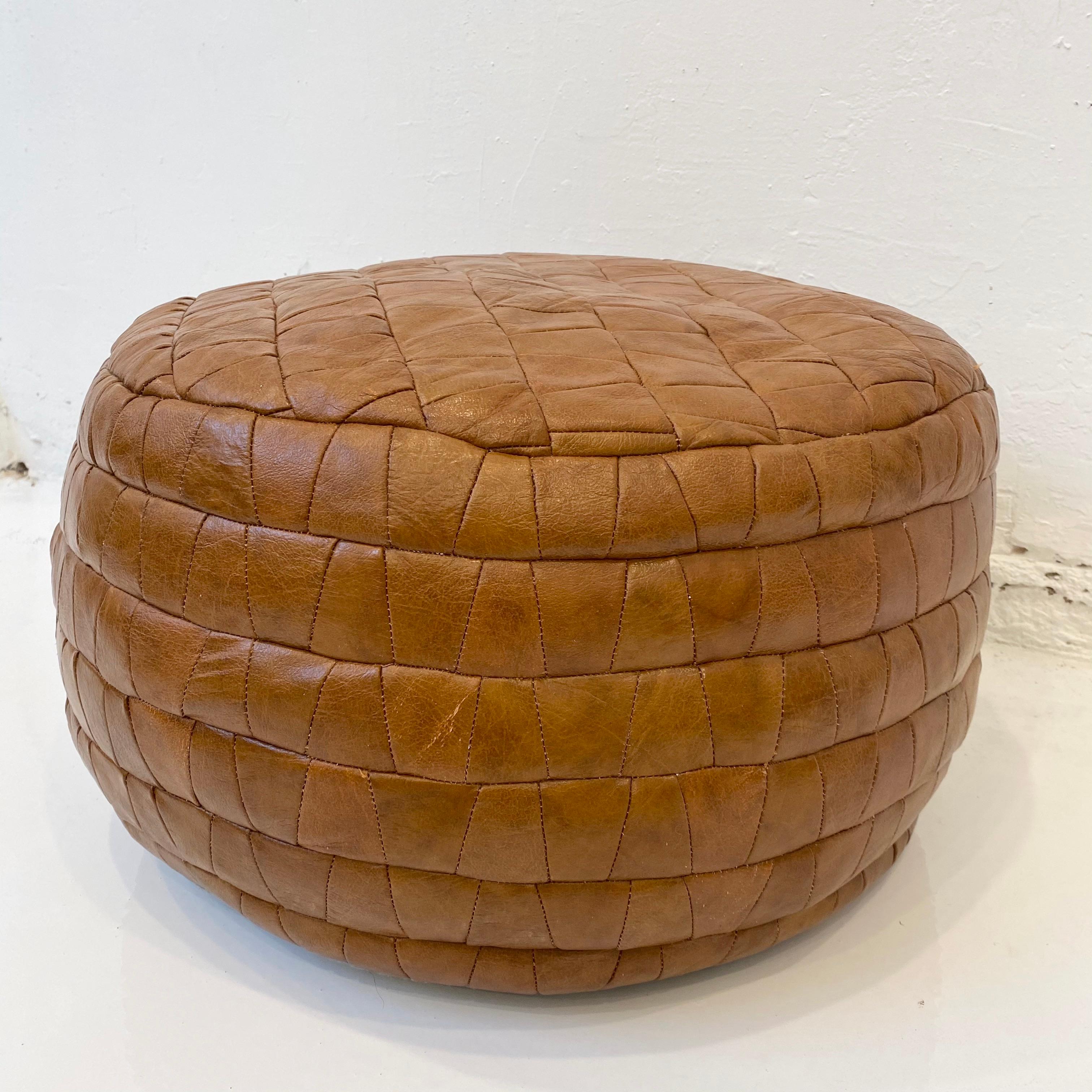 De Sede Patchwork Brown Leather Pouf In Good Condition In Los Angeles, CA