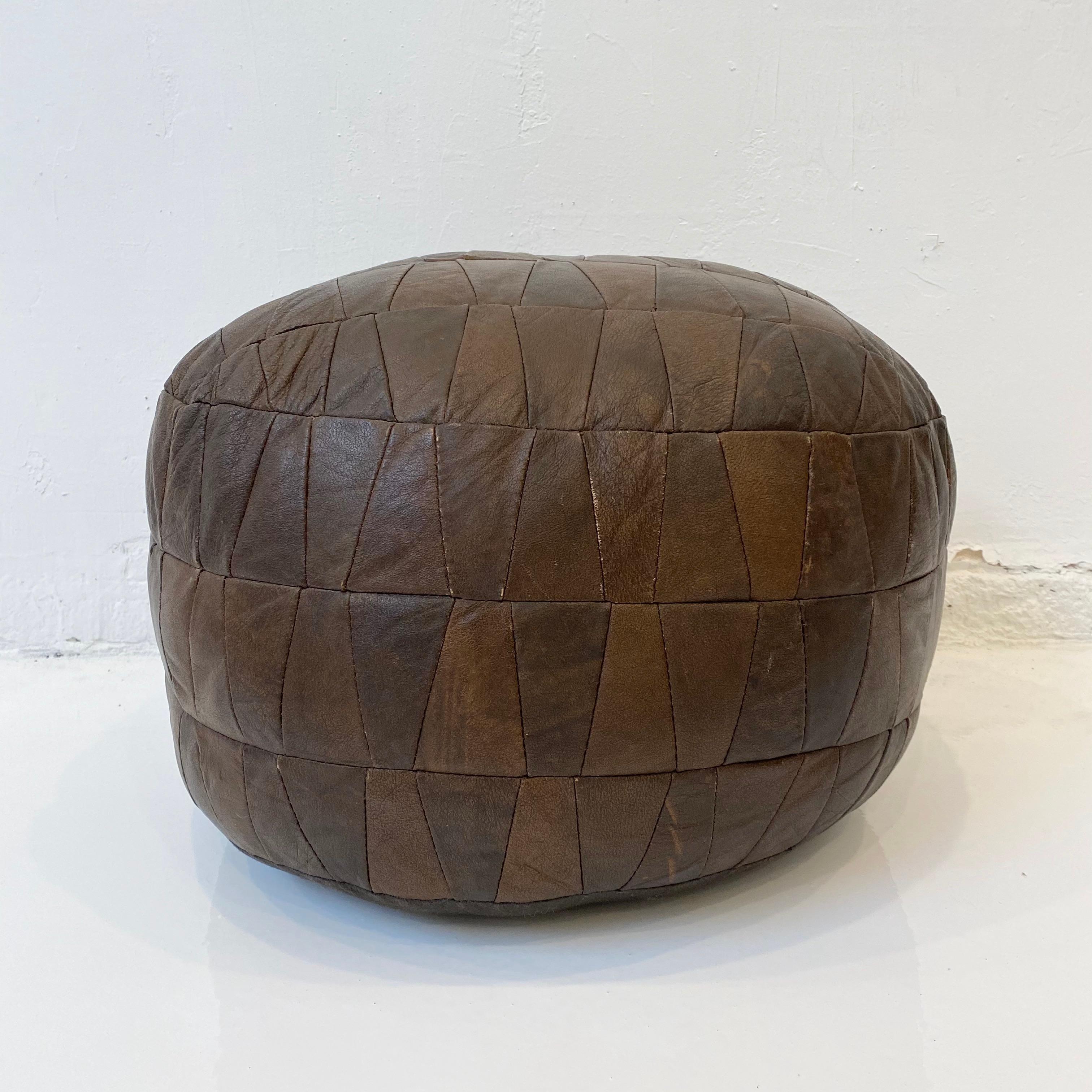 De Sede Patchwork Brown Leather Poufs In Good Condition In Los Angeles, CA