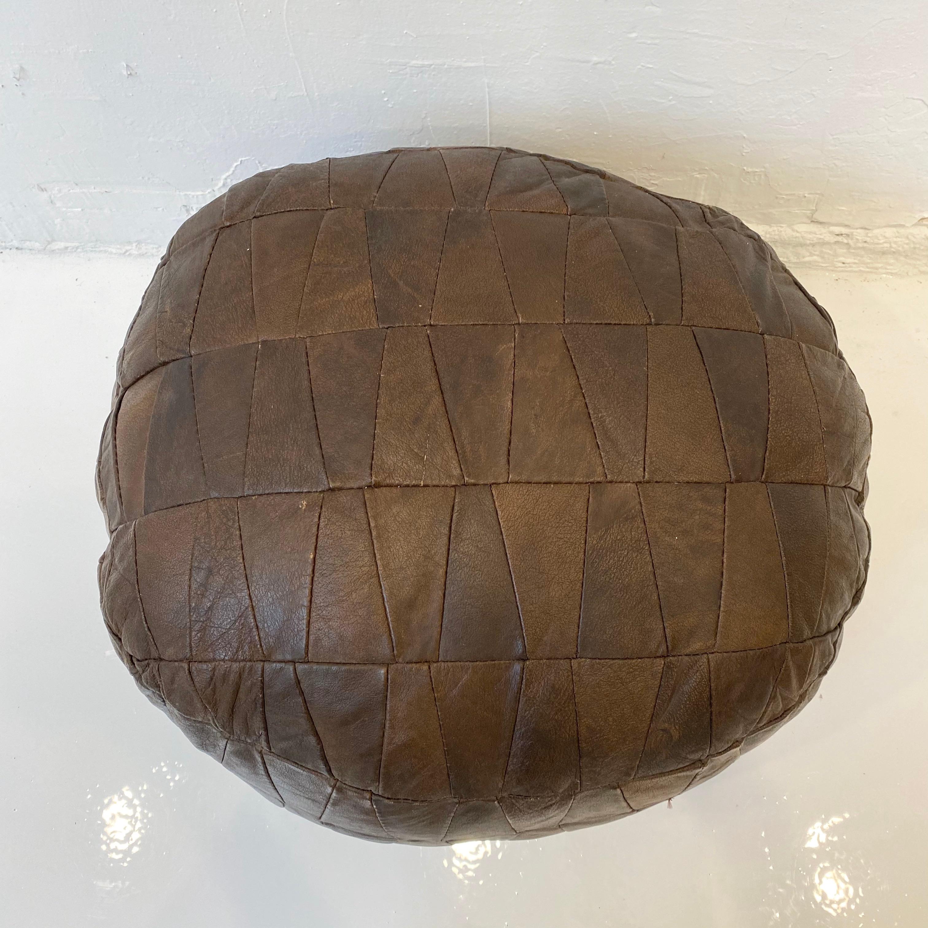 Mid-20th Century De Sede Patchwork Brown Leather Poufs