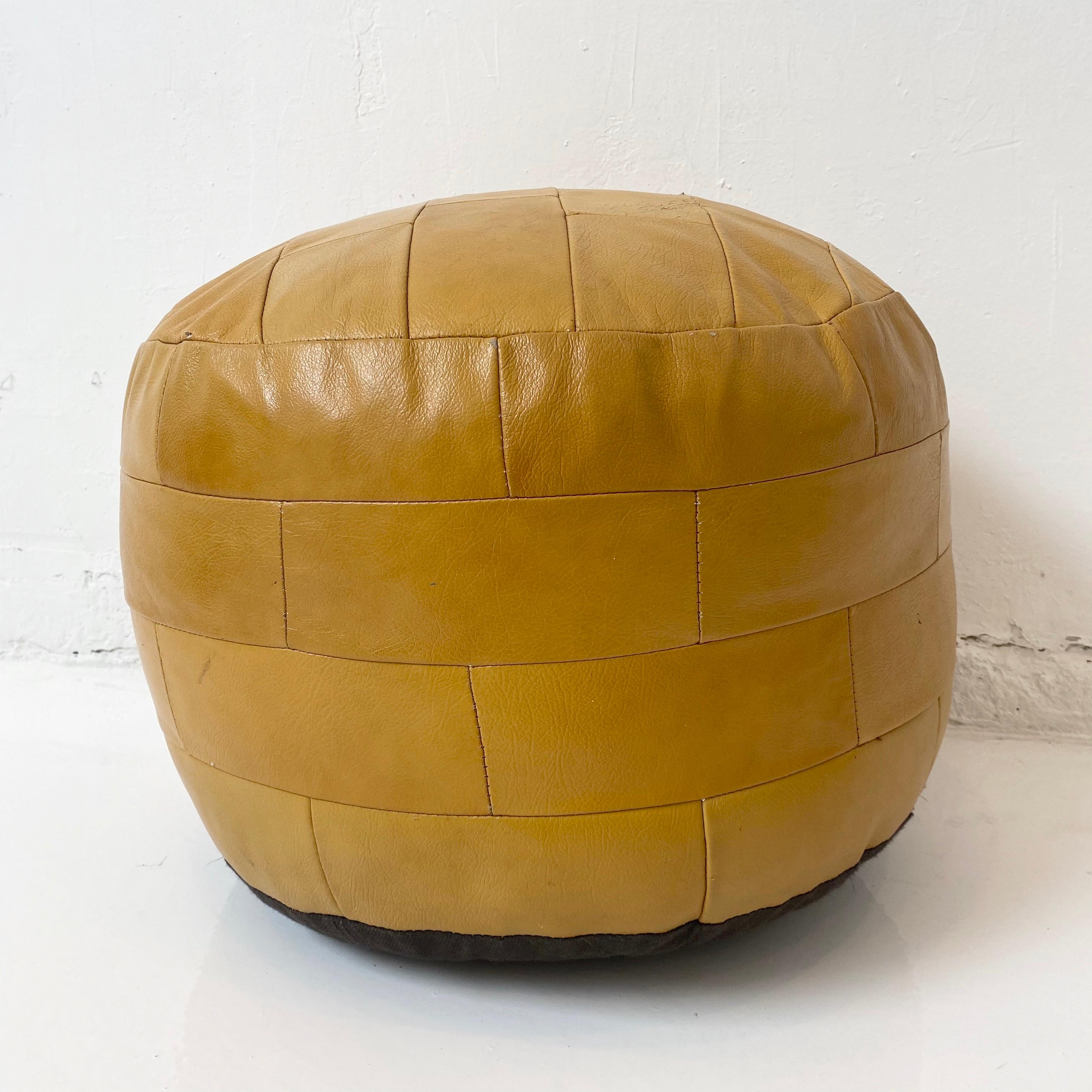 De Sede Patchwork Dark Yellow Leather Pouf In Good Condition In Los Angeles, CA
