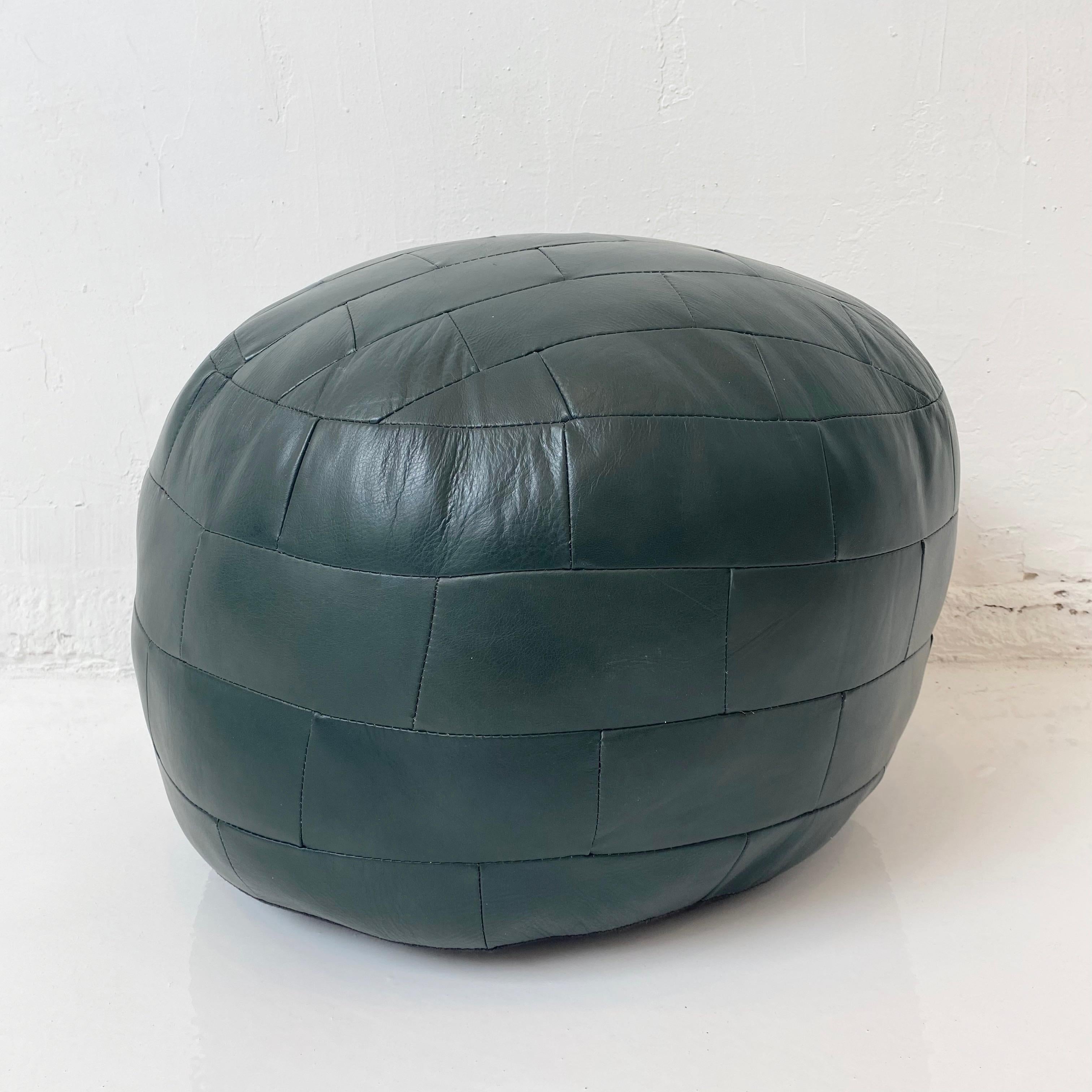 De Sede Patchwork Forest Green Leather Pouf In Good Condition In Los Angeles, CA